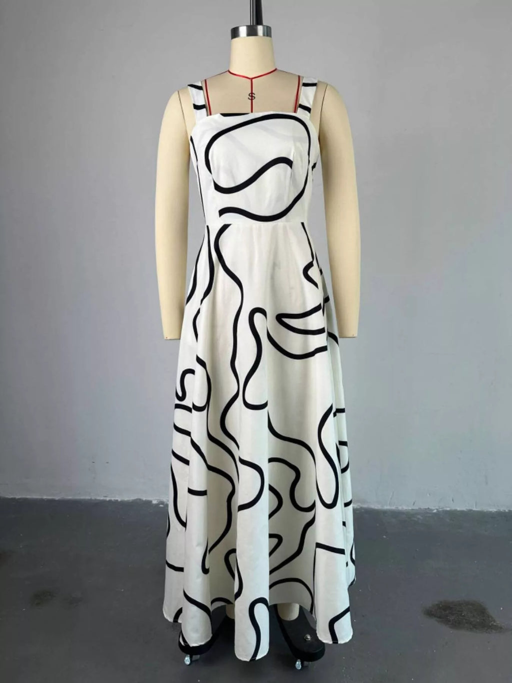 Abstract Print Square Neck Midi Dress