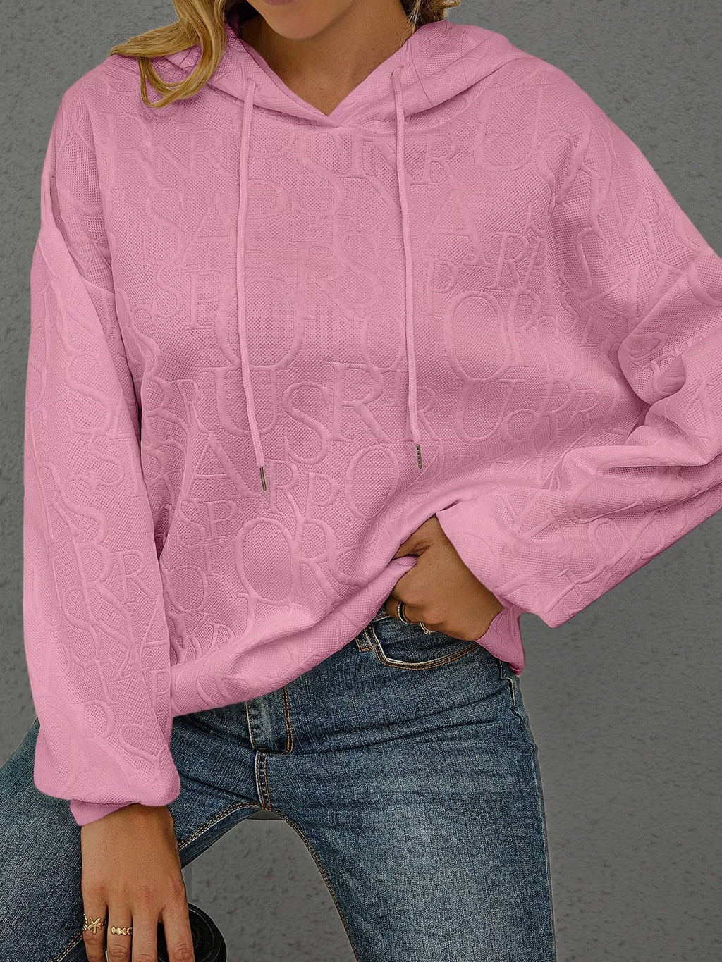 Full Size Embossed Lettering Casual Hoodie Plus Size