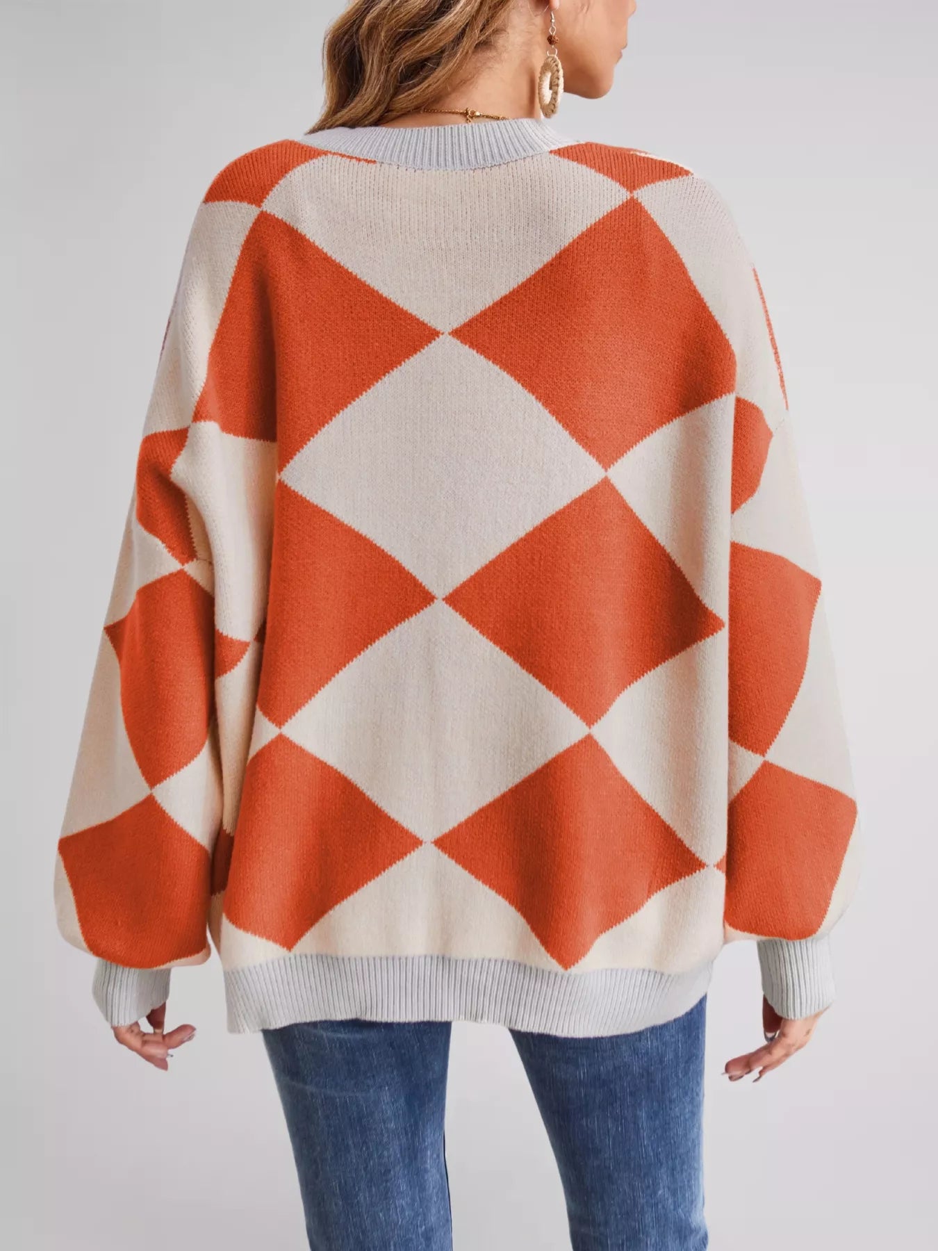 Diamond Pattern Button-Up Knit Cardigan