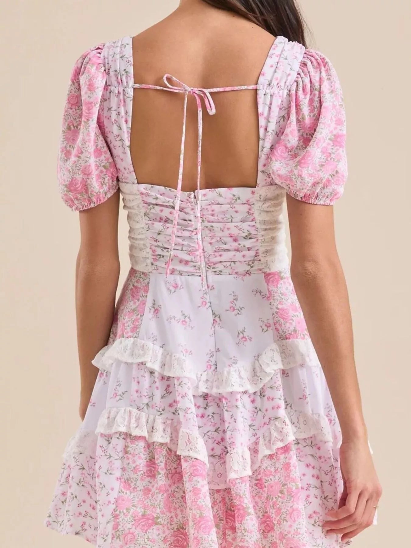 Floral Puff Sleeve Tiered Mini Dress