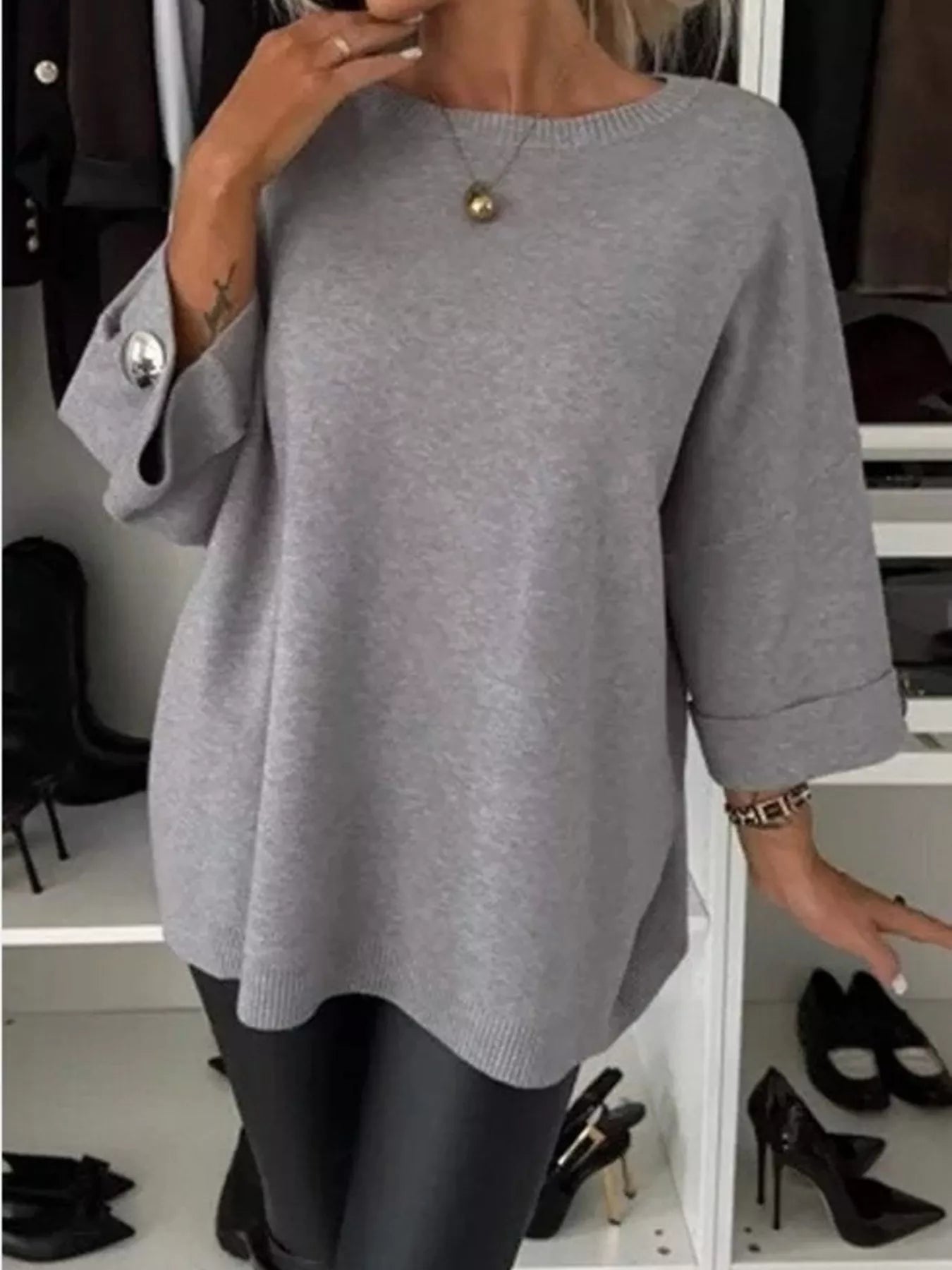 Full Size Round Neck Drop Shoulder Top with Ribbed Trim Plus Size
