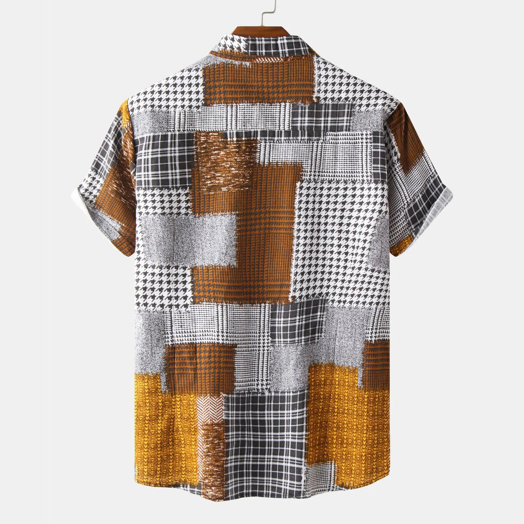 Men's Plus Size Plaid Short Sleeve Button-Up Shirt