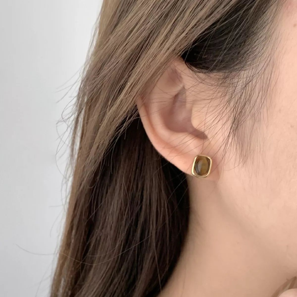 Square Tiger Eye Stud Earrings