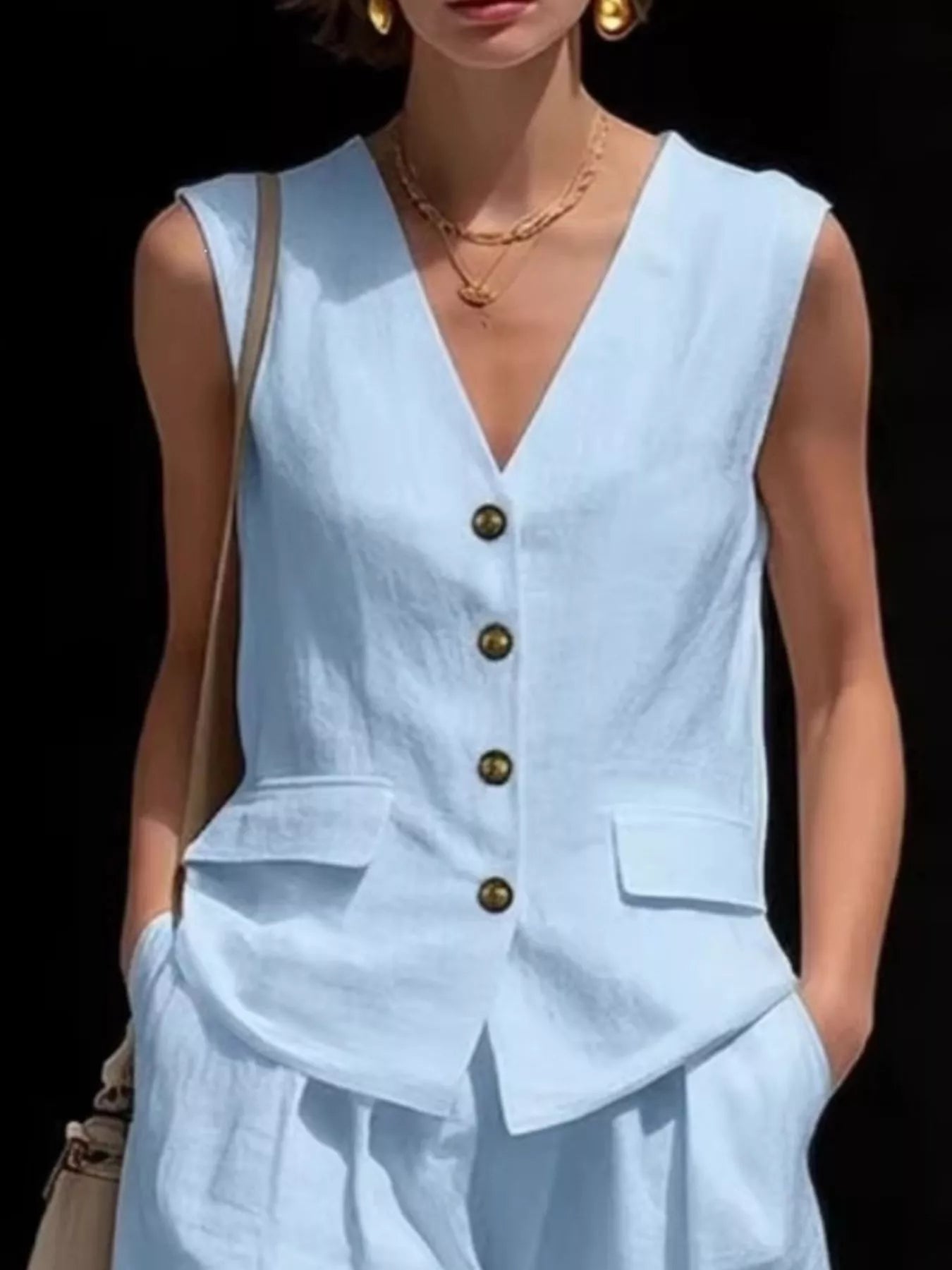 Full Size Sleeveless Vest and Shorts Set Plus Size