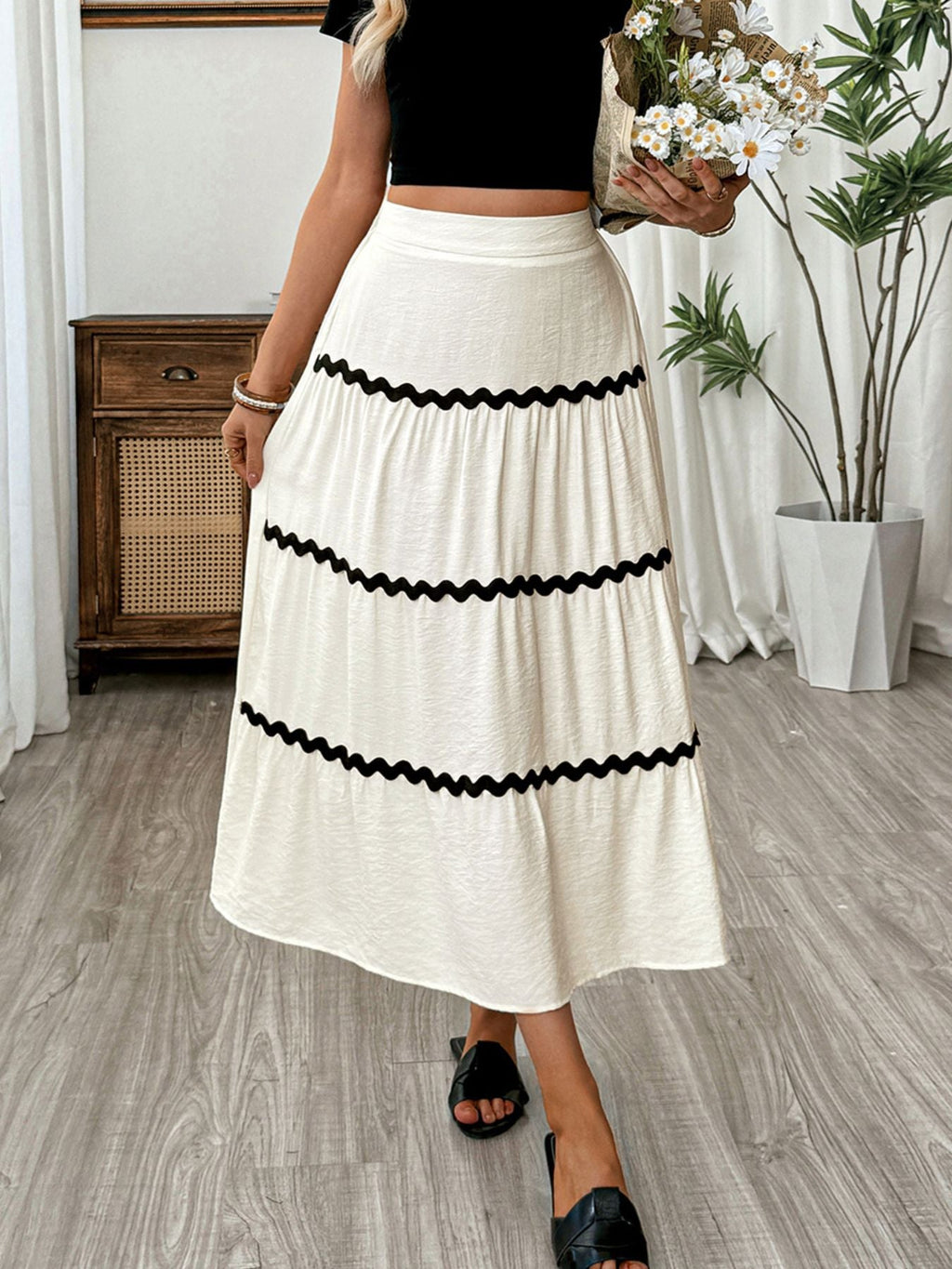 Tiered Flowy Midi Skirt