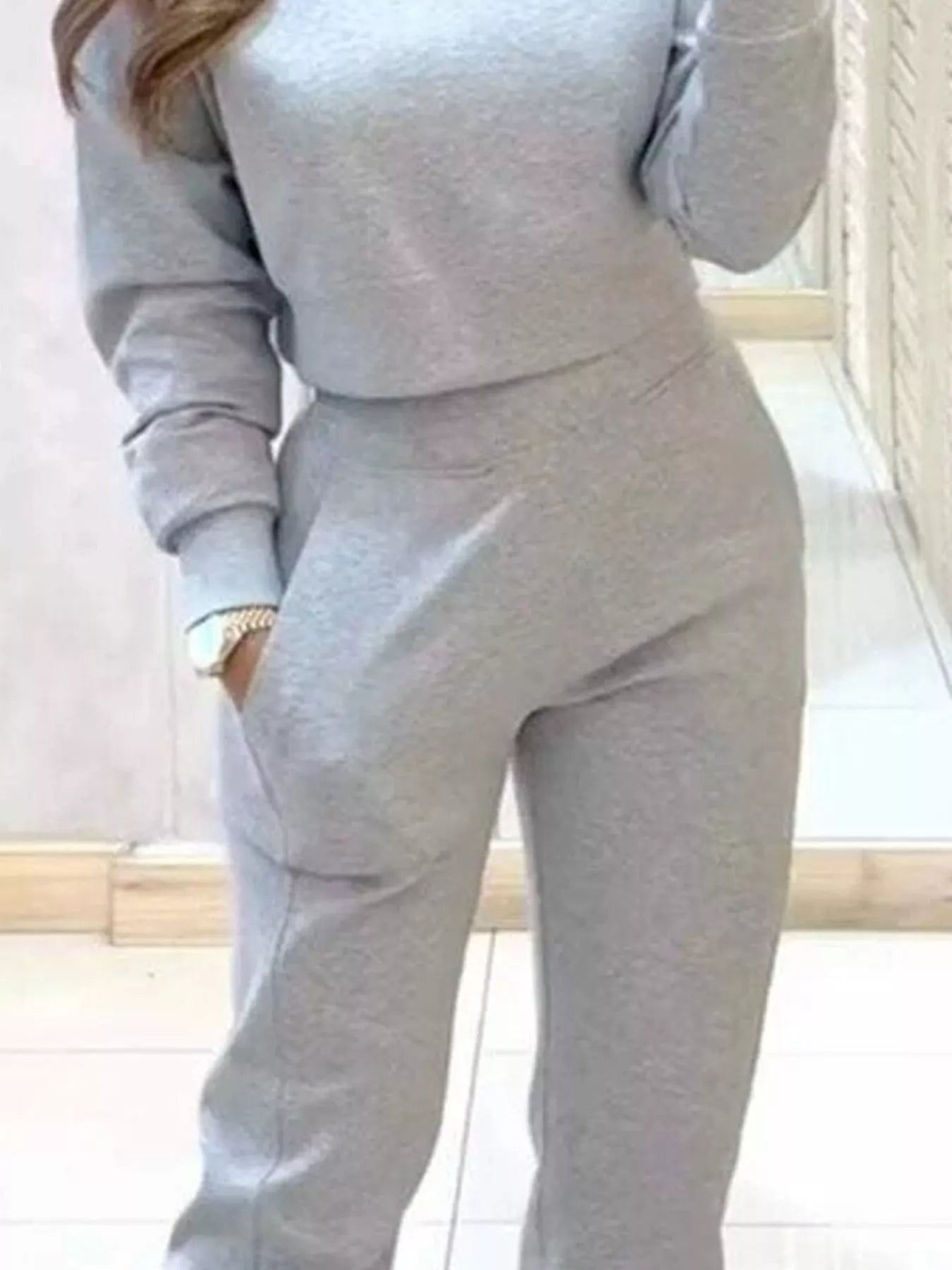 Casual Chic Cropped Sweatshirt and Jogger Set