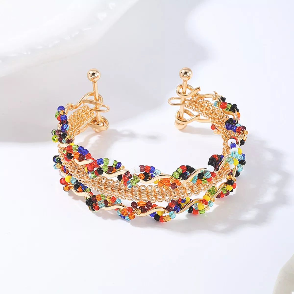 18K Gold-Plated Three Layered Open Bracelet