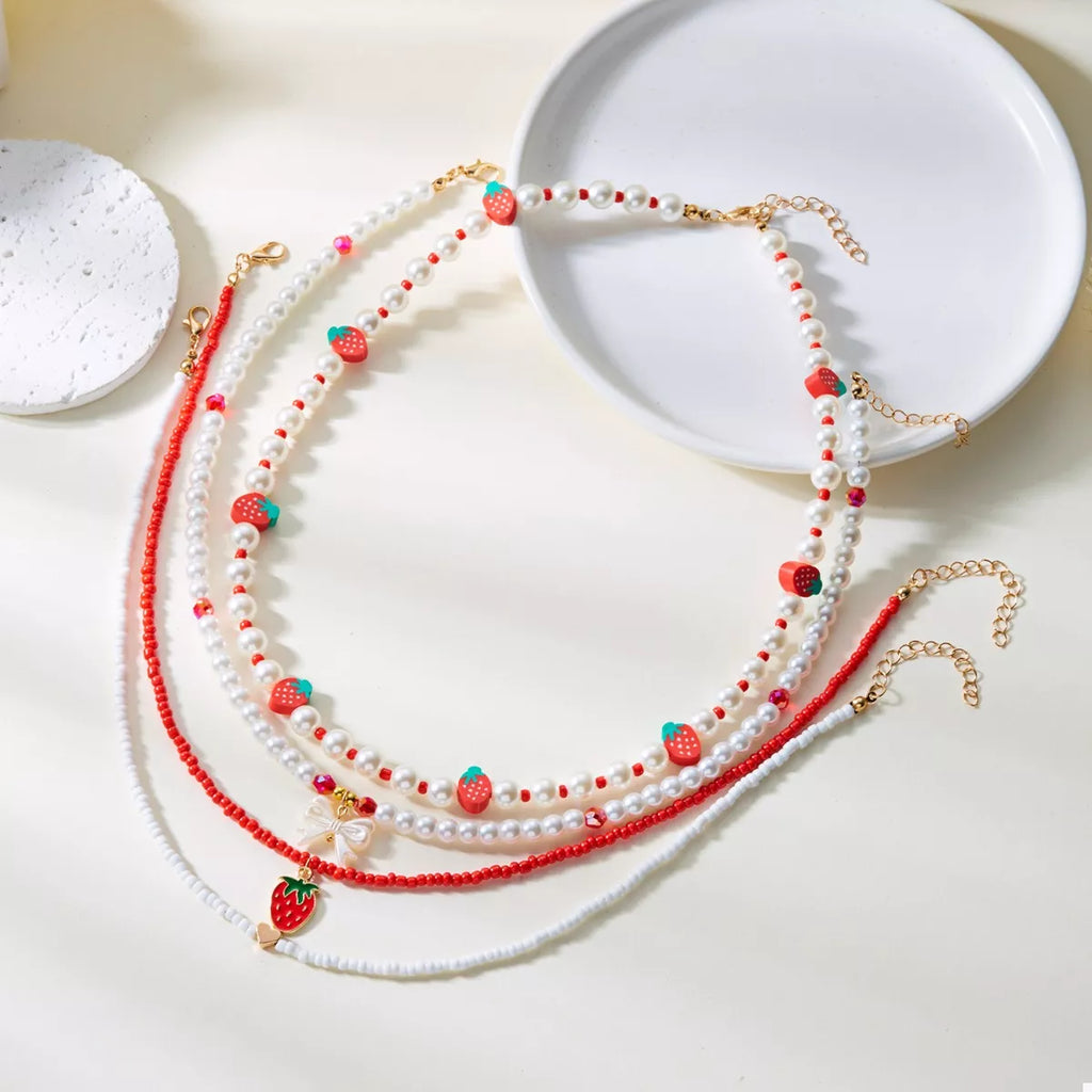 4 Piece Strawberry Pearl Beaded Necklace