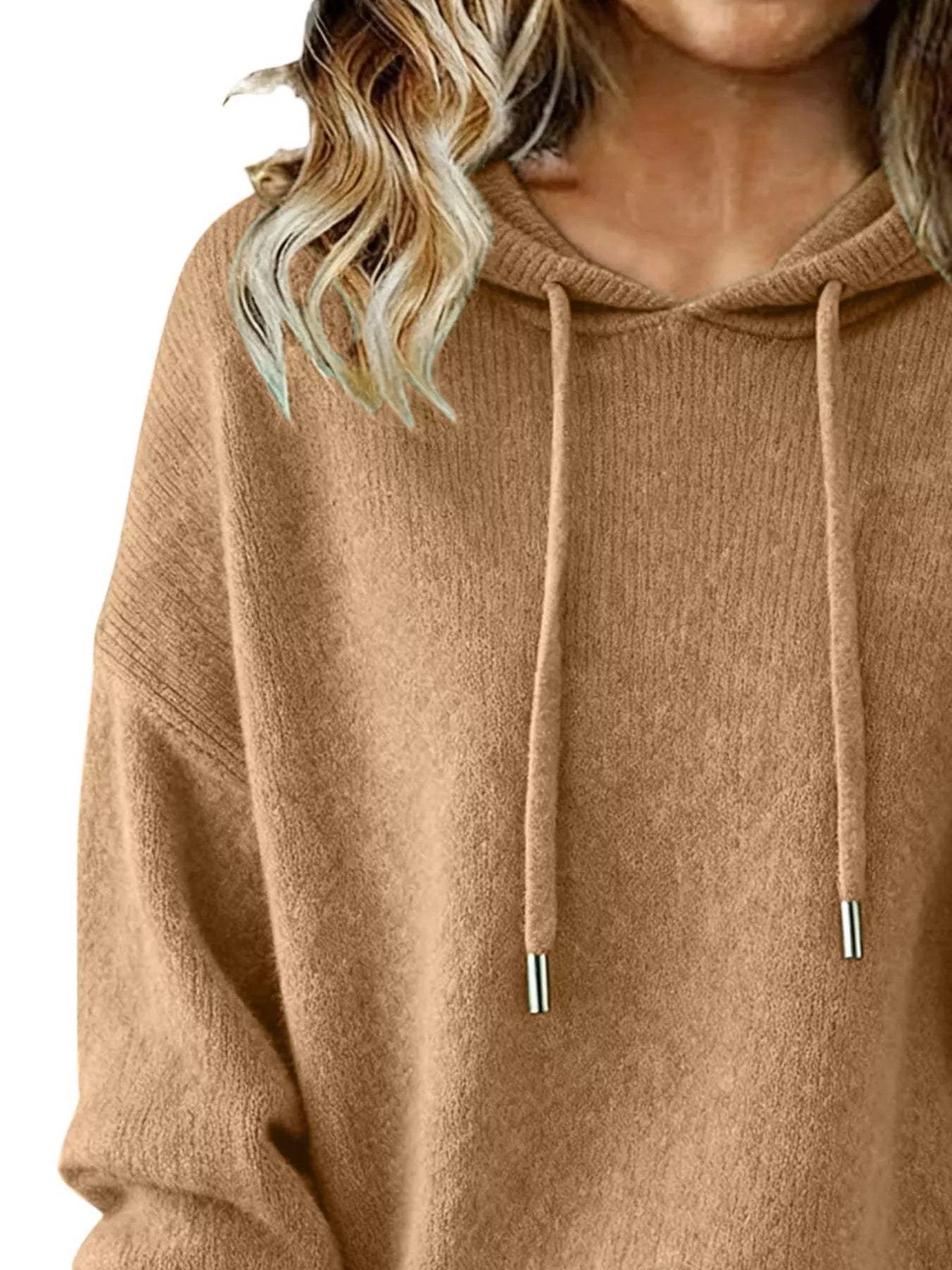 Drawstring Long Sleeve Hooded Sweater