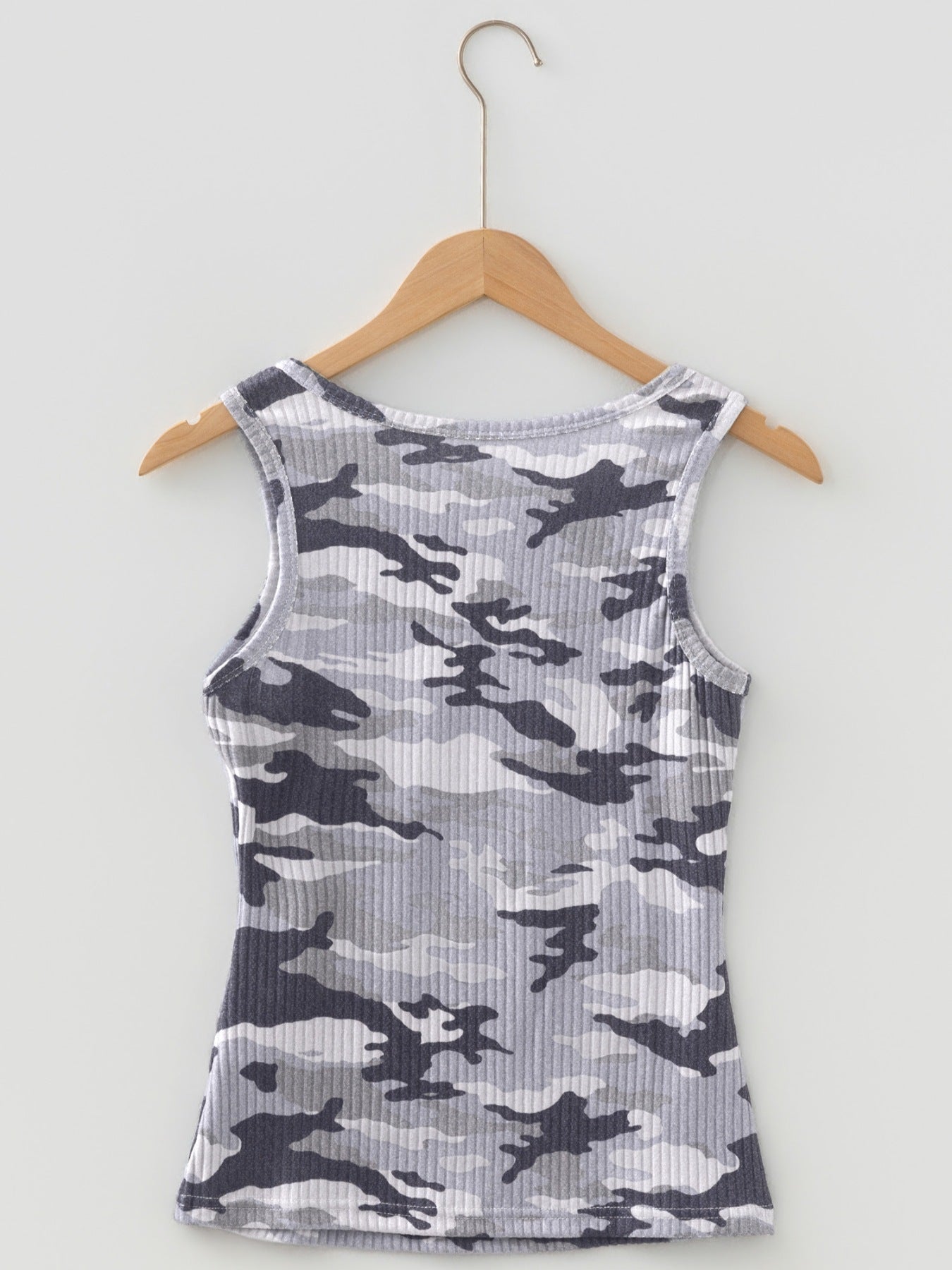Camouflage Print Ribbed Knit Round Neck Tank Top