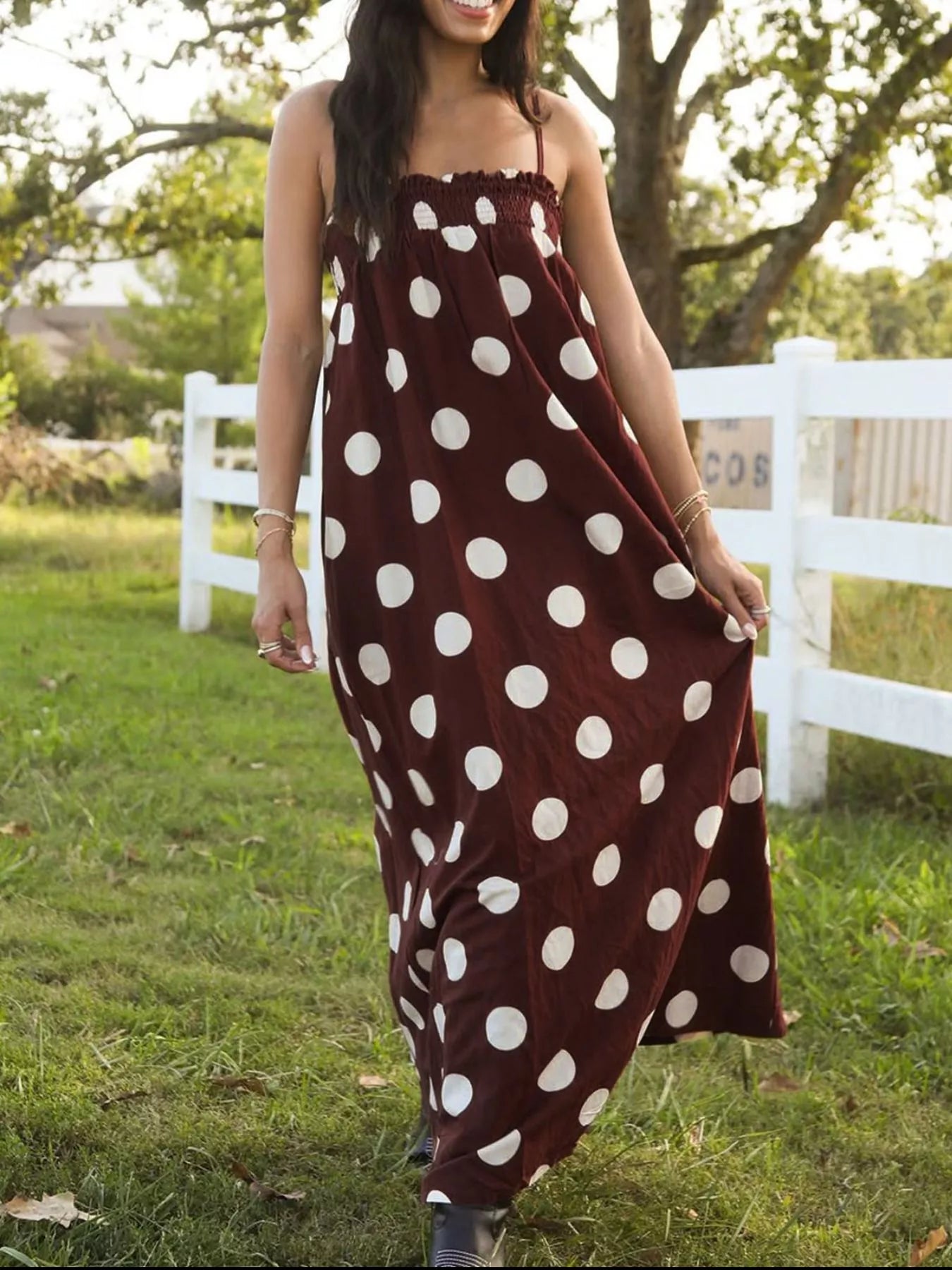 Polka Dot Spaghetti Strap Maxi Dress
