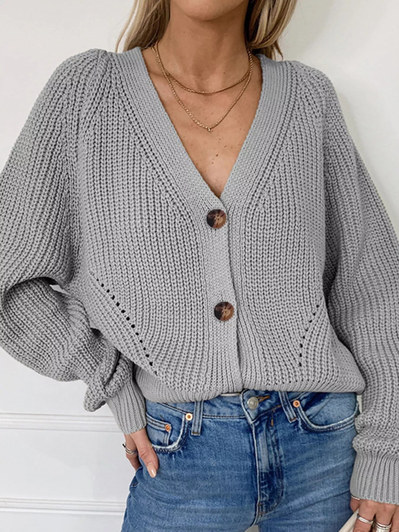 Full Size Chunky Knit Button-Down Cardigan Plus Size