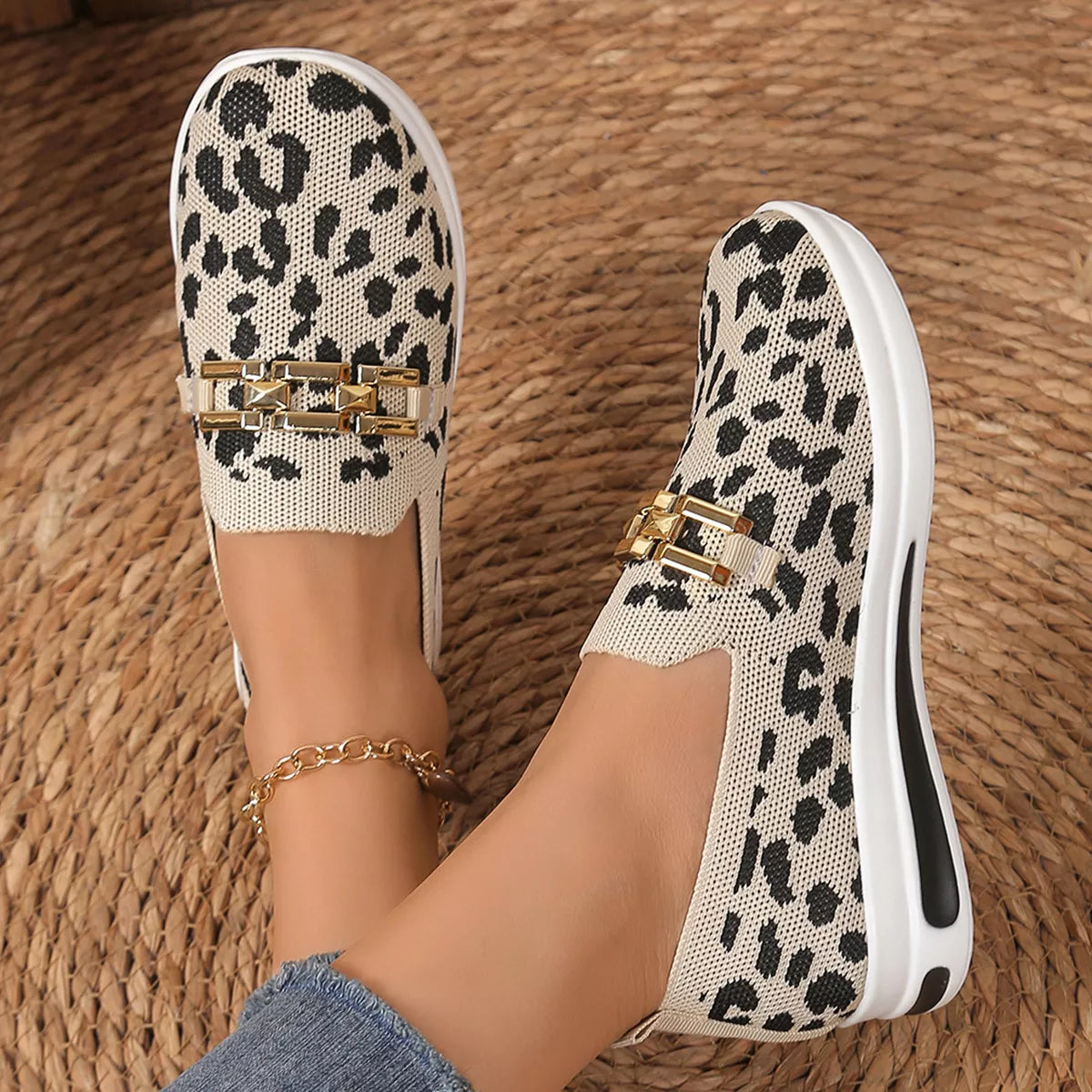 Leopard Mesh Slip-Ons
