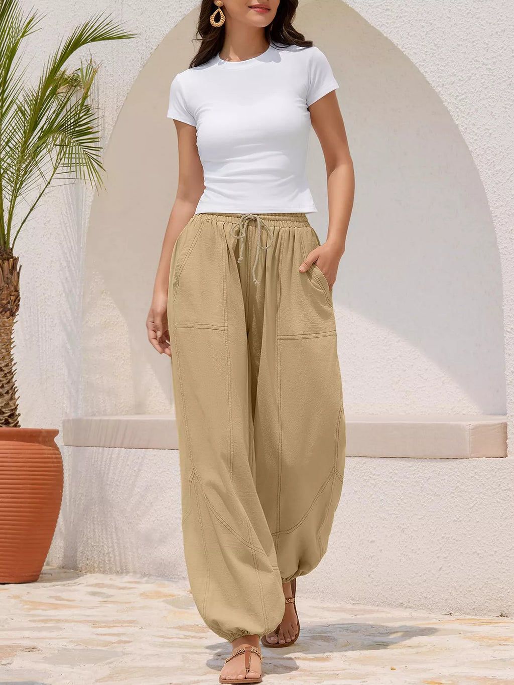 Casual Loose Fit Drawstring Waist Harem Joggers