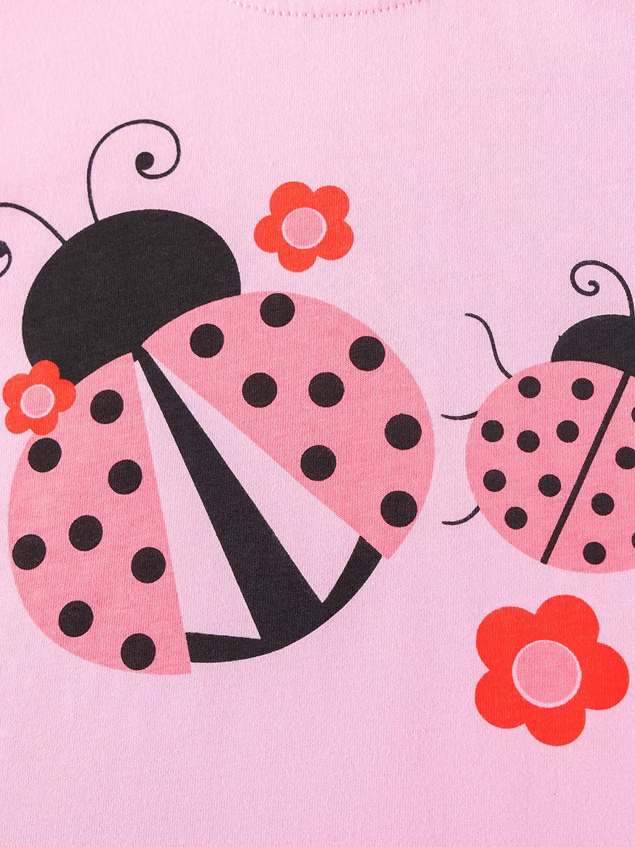 Children's Ladybug Graphic Short Sleeve Top and Shorts Set