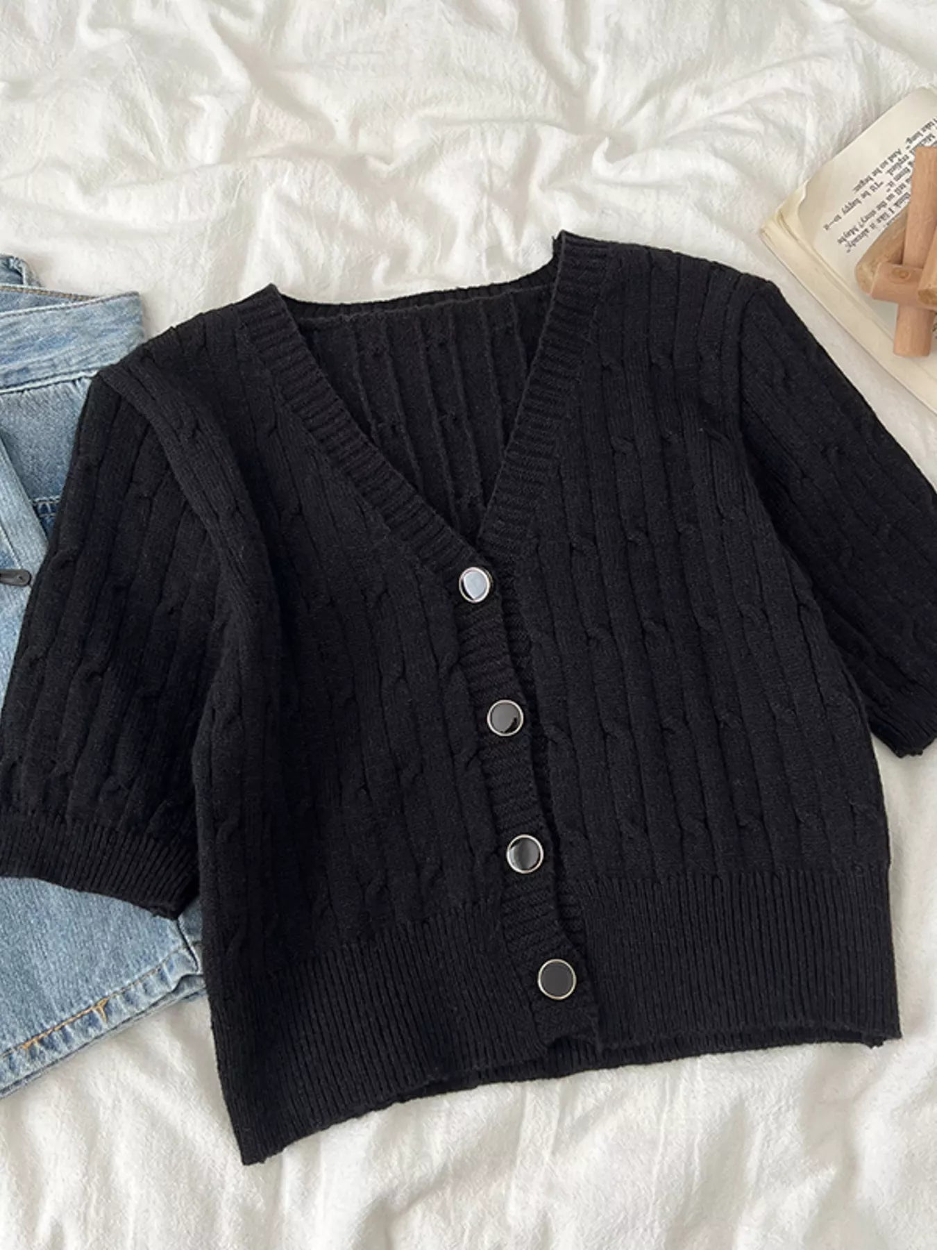 Texture Knit Button Down Cardigan