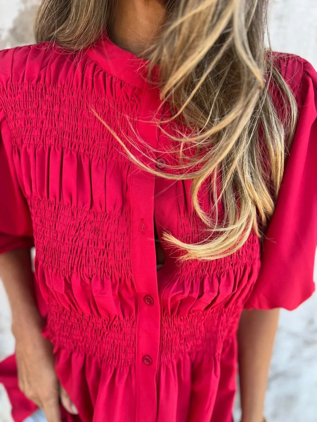 Full Size Smocked Puff Sleeve Blouse Plus Size
