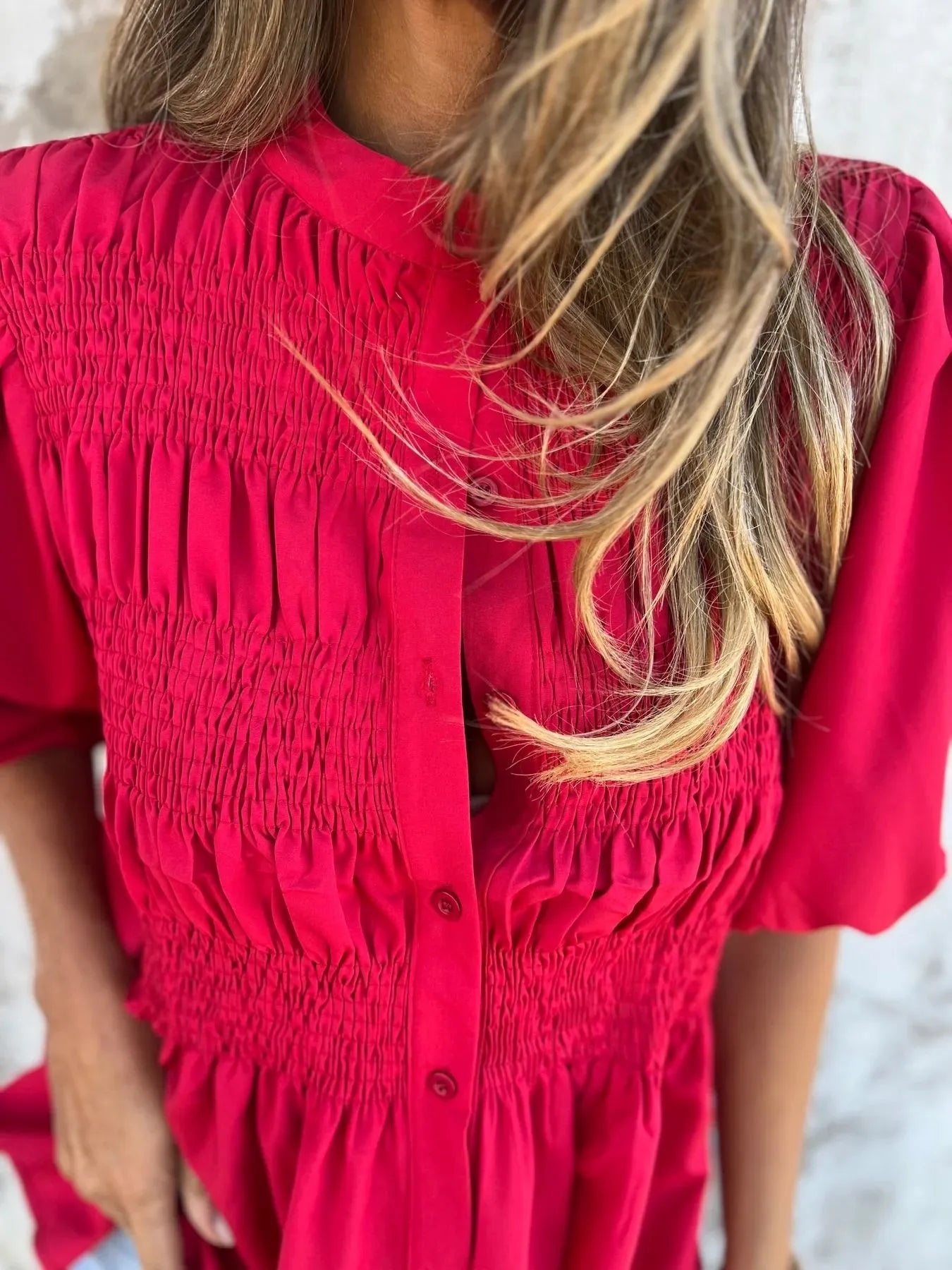 Full Size Smocked Puff Sleeve Blouse Plus Size