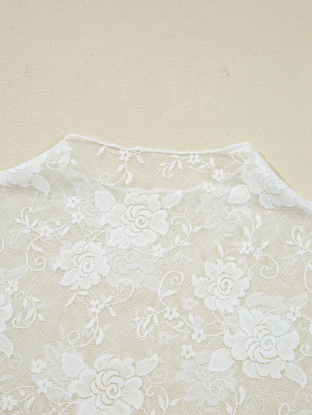 Sheer Floral Lace Mesh Mock Neck Long Sleeve Top