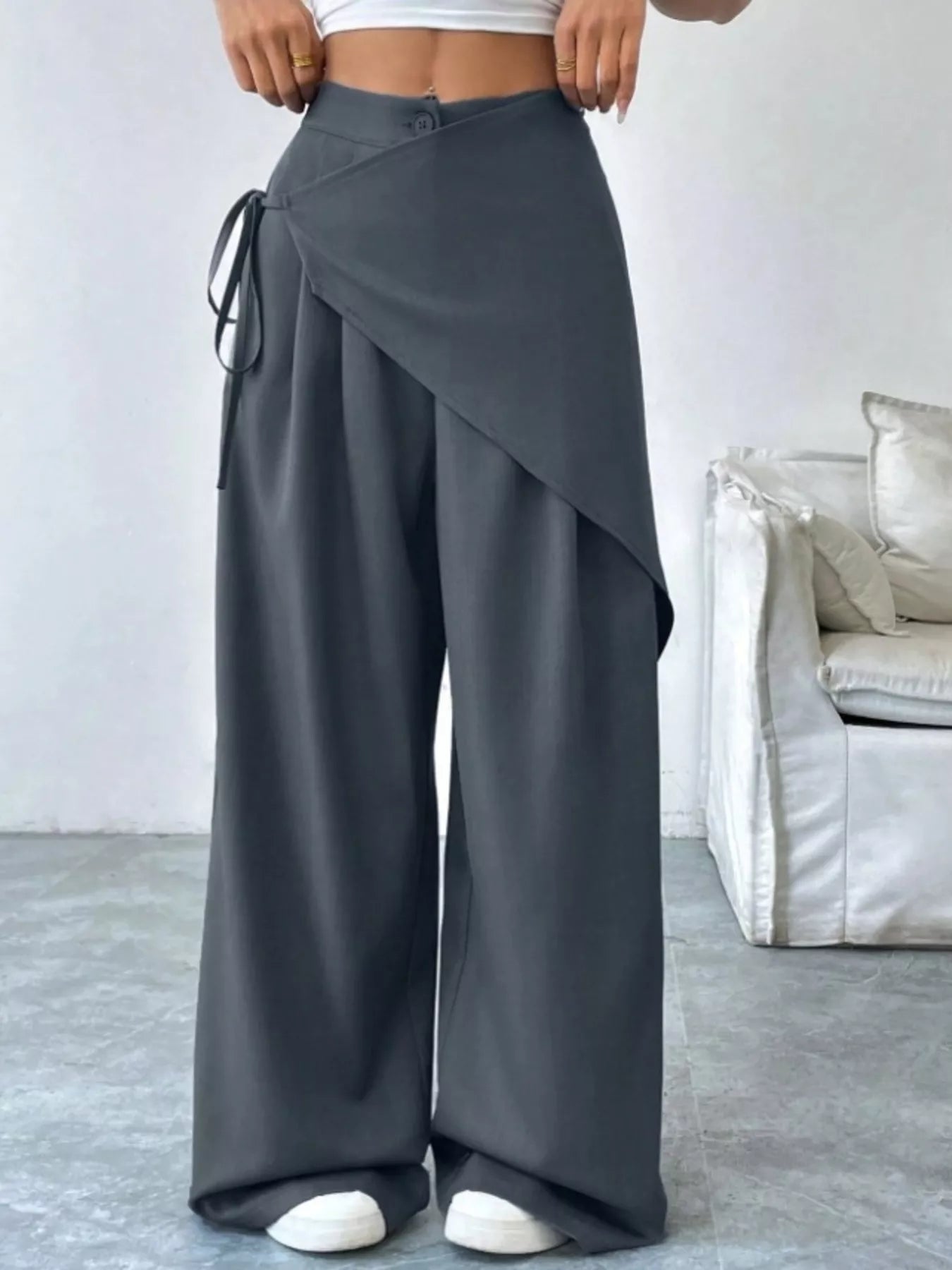 Wrap-Front Wide-Leg Pants