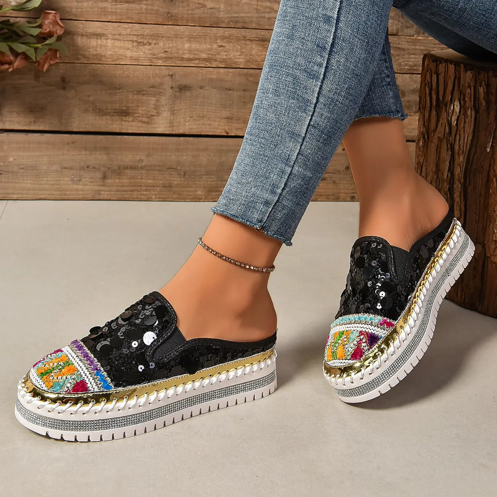 Sequin Round Toe Platform Loafers