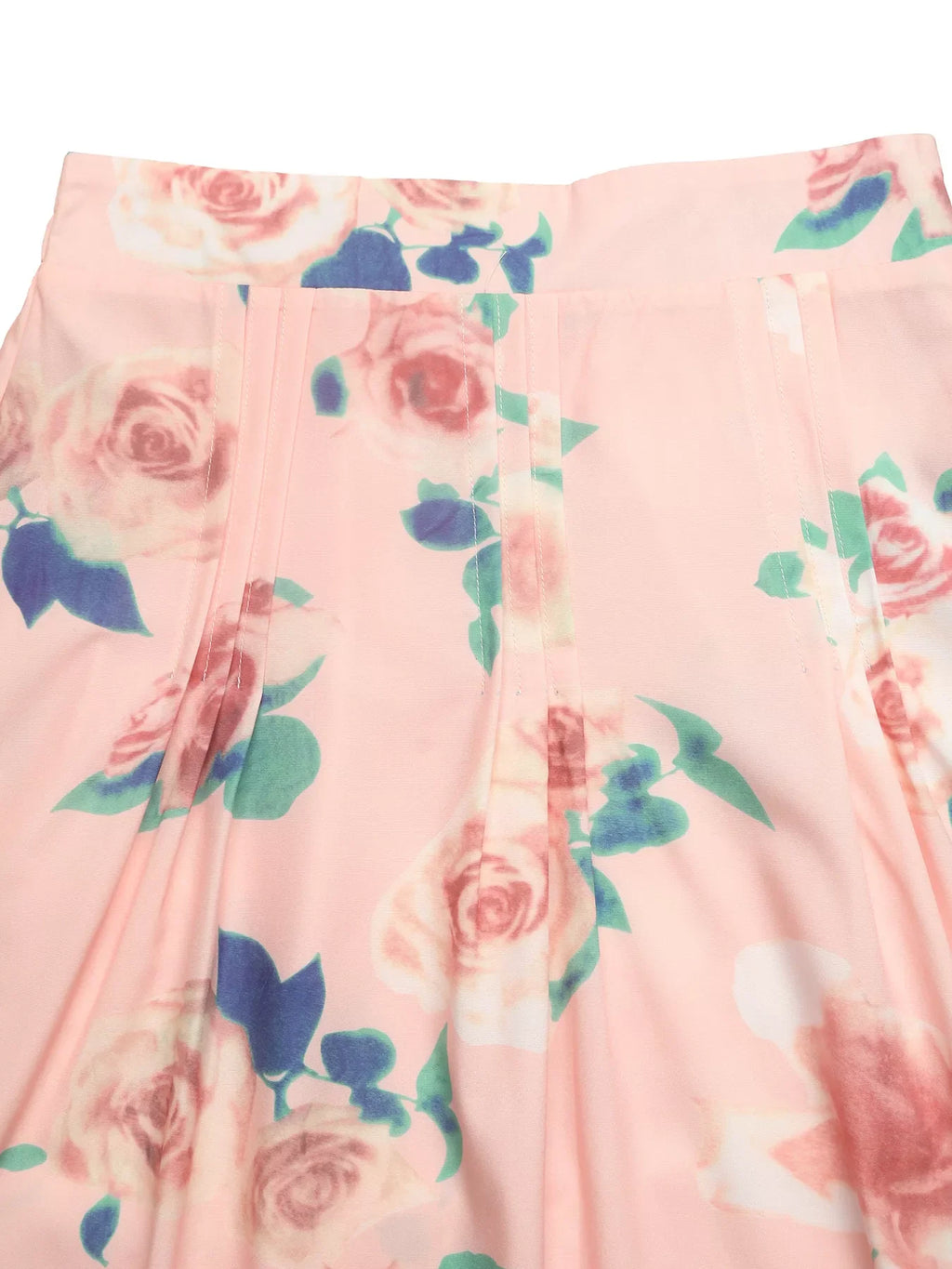 Round Neck Top and Floral Print Skirt Two-Piece Set