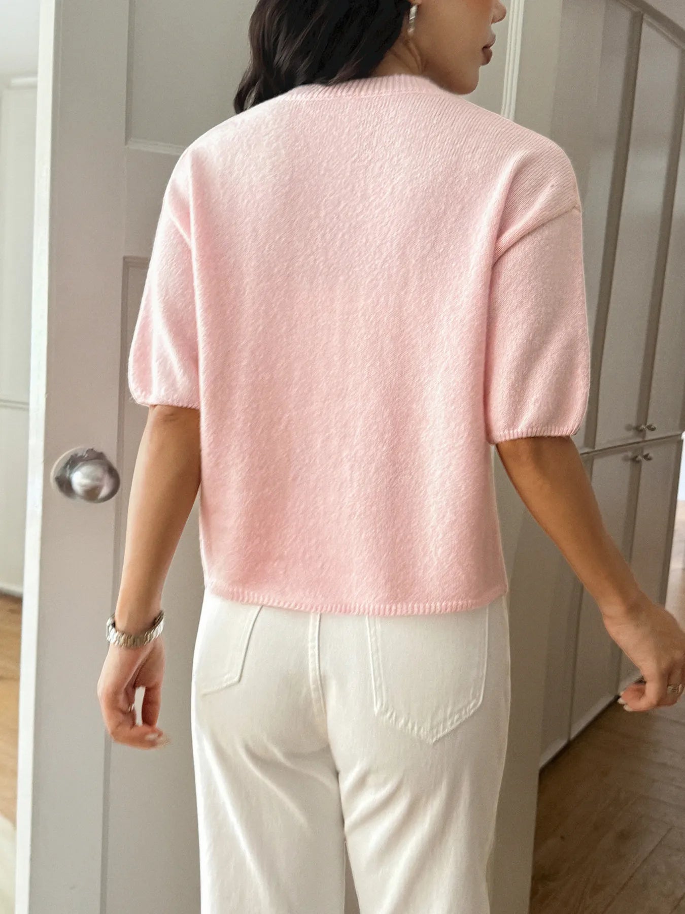 Ribbed Hem Round Neck Sweater