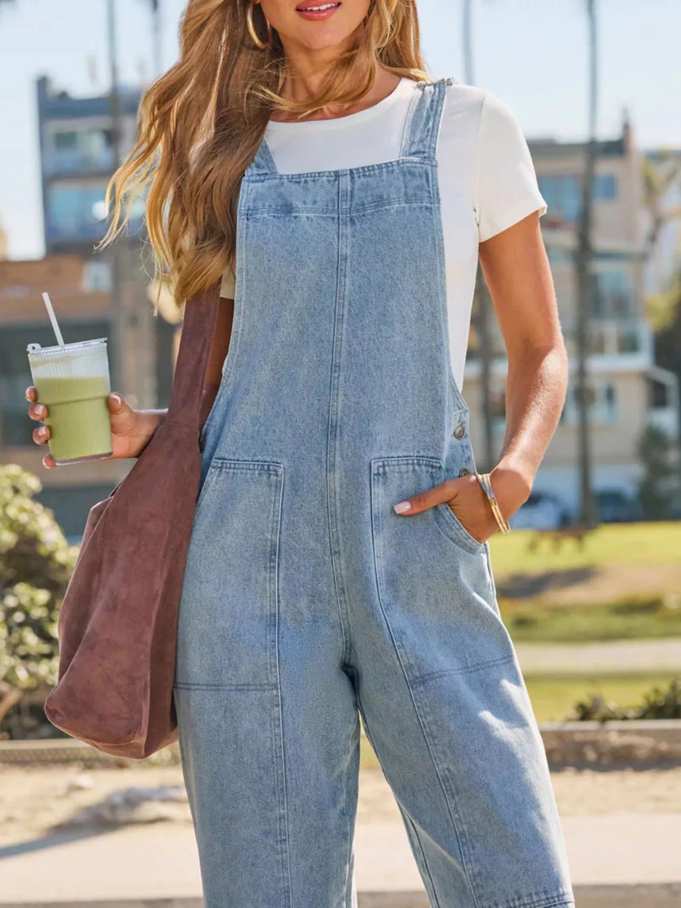 Wash Wide-Leg Denim Overalls