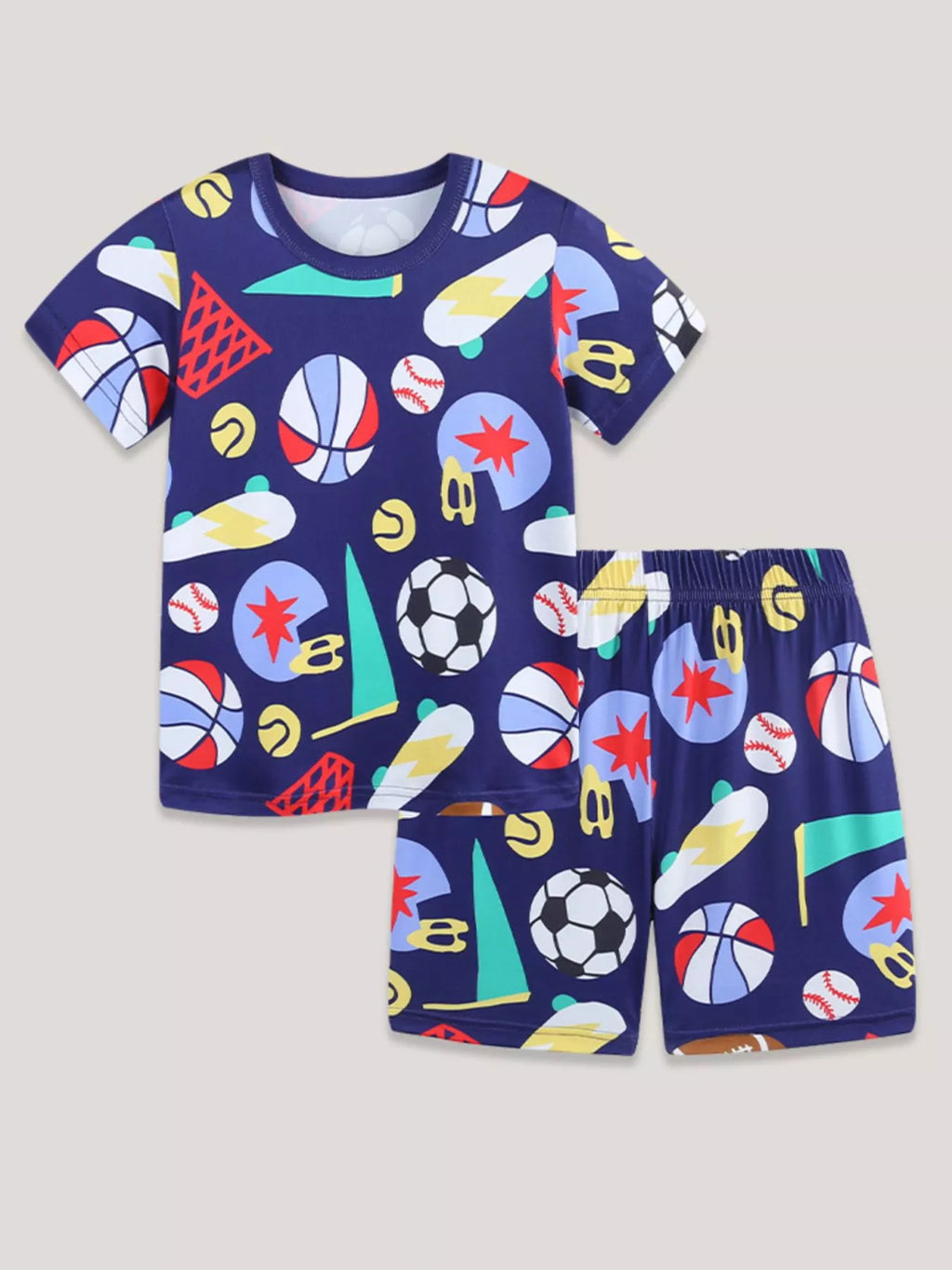 Children's Sporty Print Round Neck Tee and Shorts Set