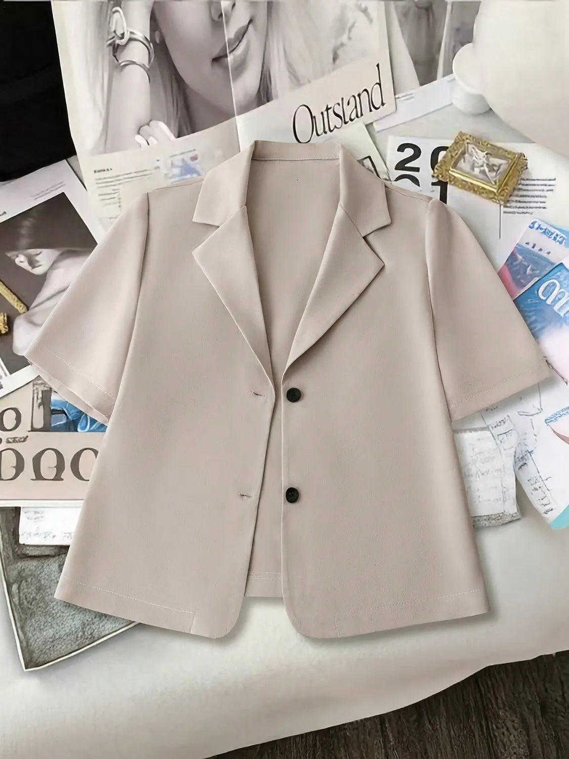 Short Sleeve Lapel Collar Solid Blazer