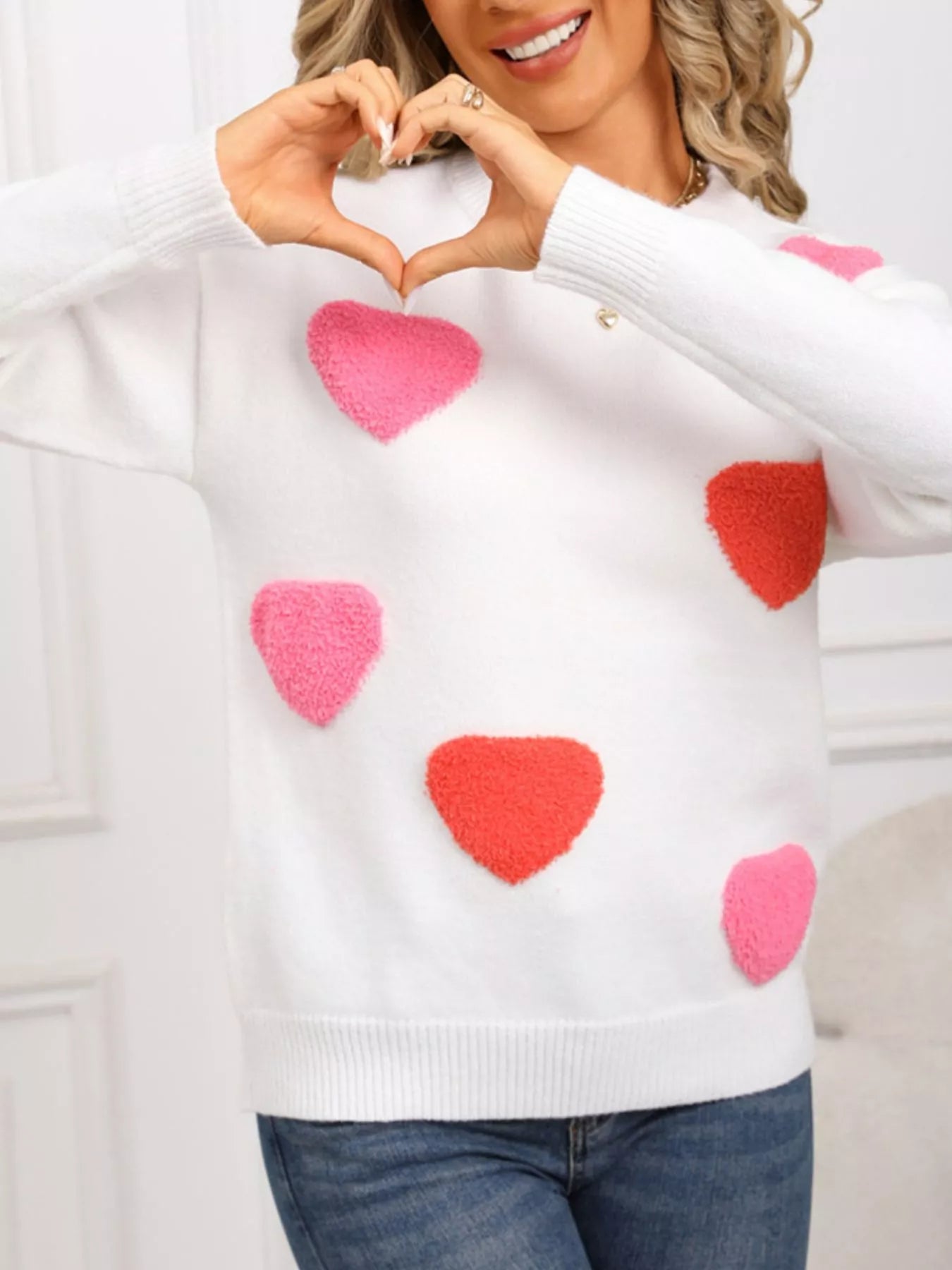 Valentine's Day Heart Pattern Long Sleeve Sweater