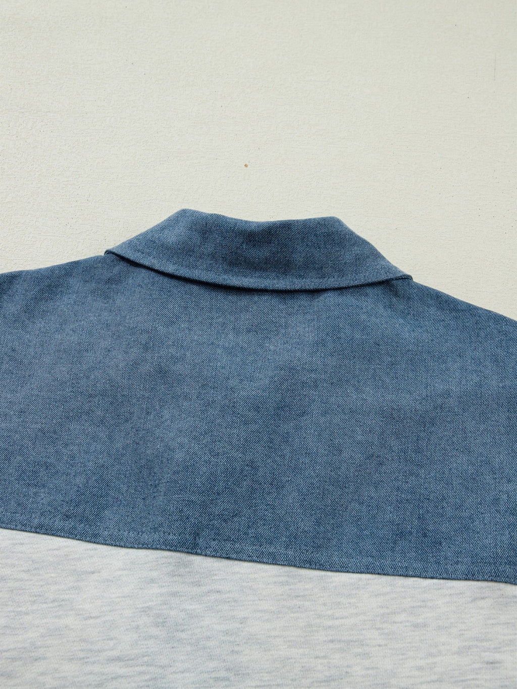 Color Block Denim Patchwork Button Polo Collar Short Sleeve Top