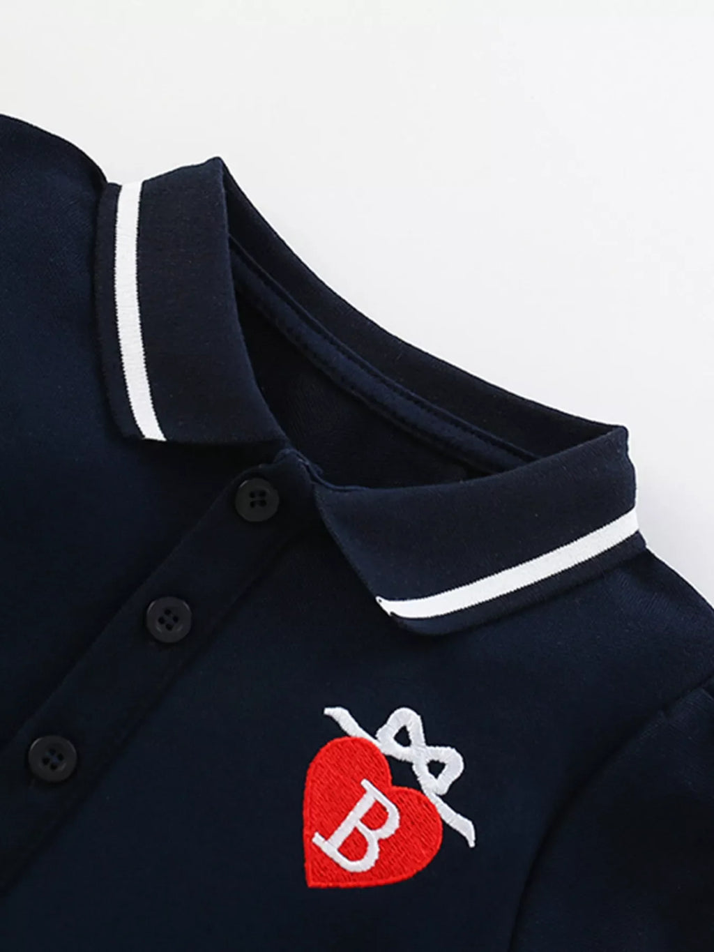 Children's Polo Collar Flared Dress with Heart Embroidery