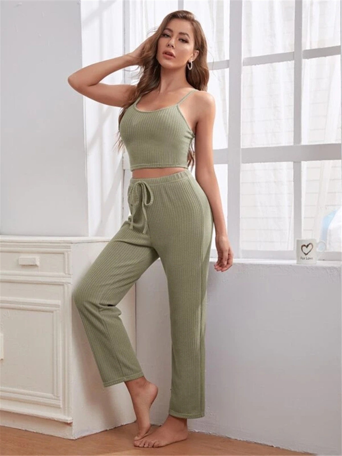 Scoop Neck Cami & Pants & Cardigan Set