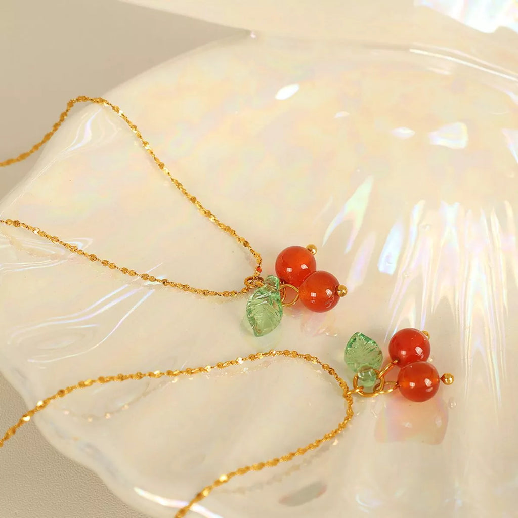 Agate Cherry Pendant Necklace