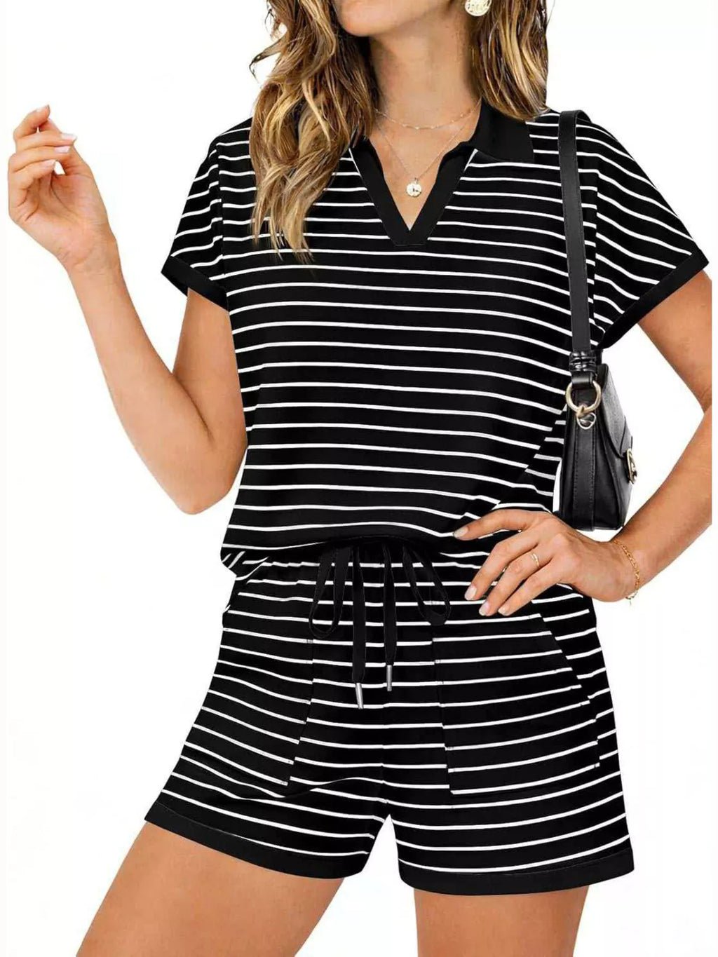 Striped Short Sleeve Polo and Shorts Set