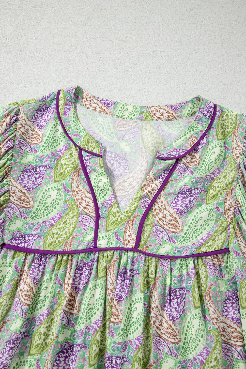 Paisley Print Half Puff Sleeve Blouse
