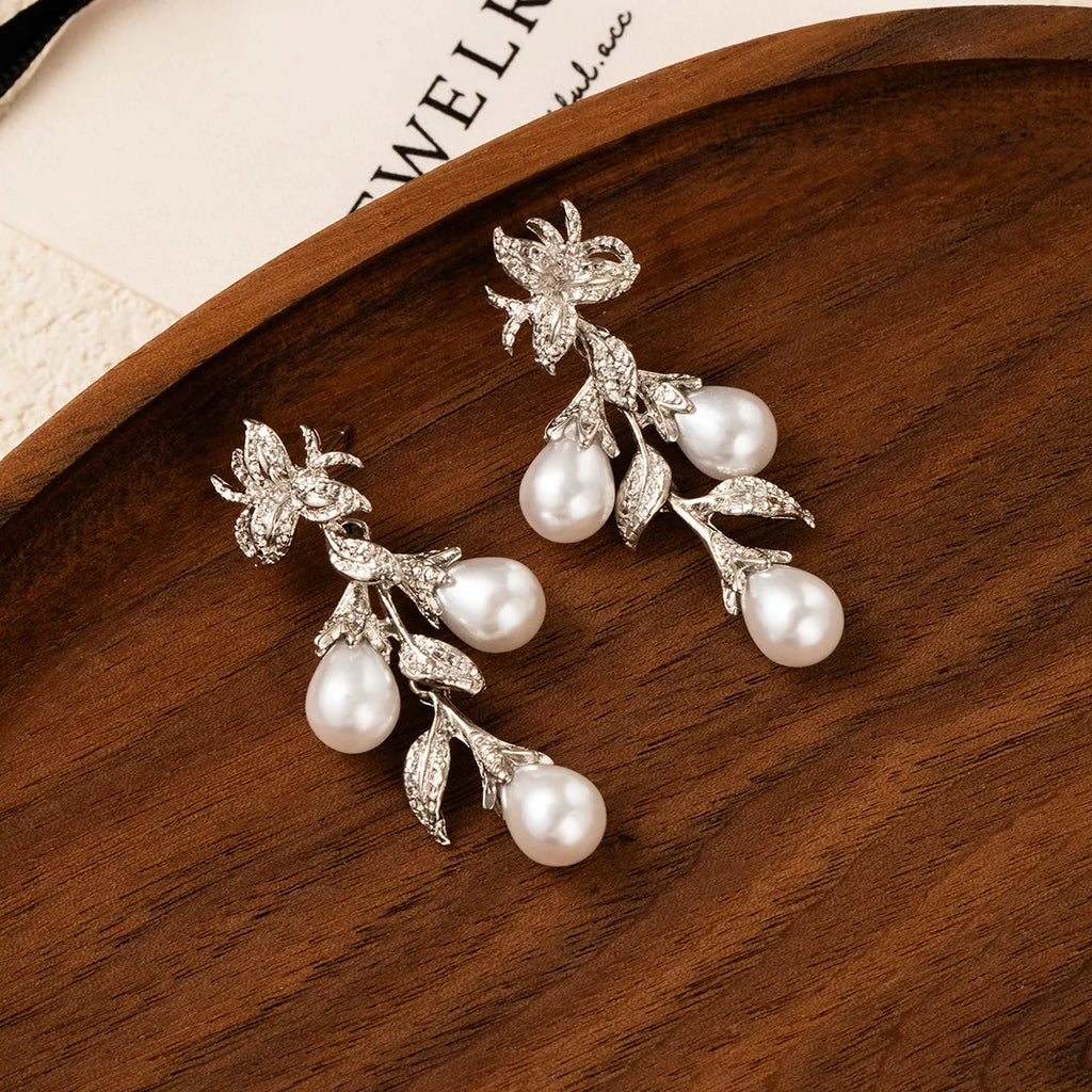 Flower Synthetic Pearl Branch Earrings