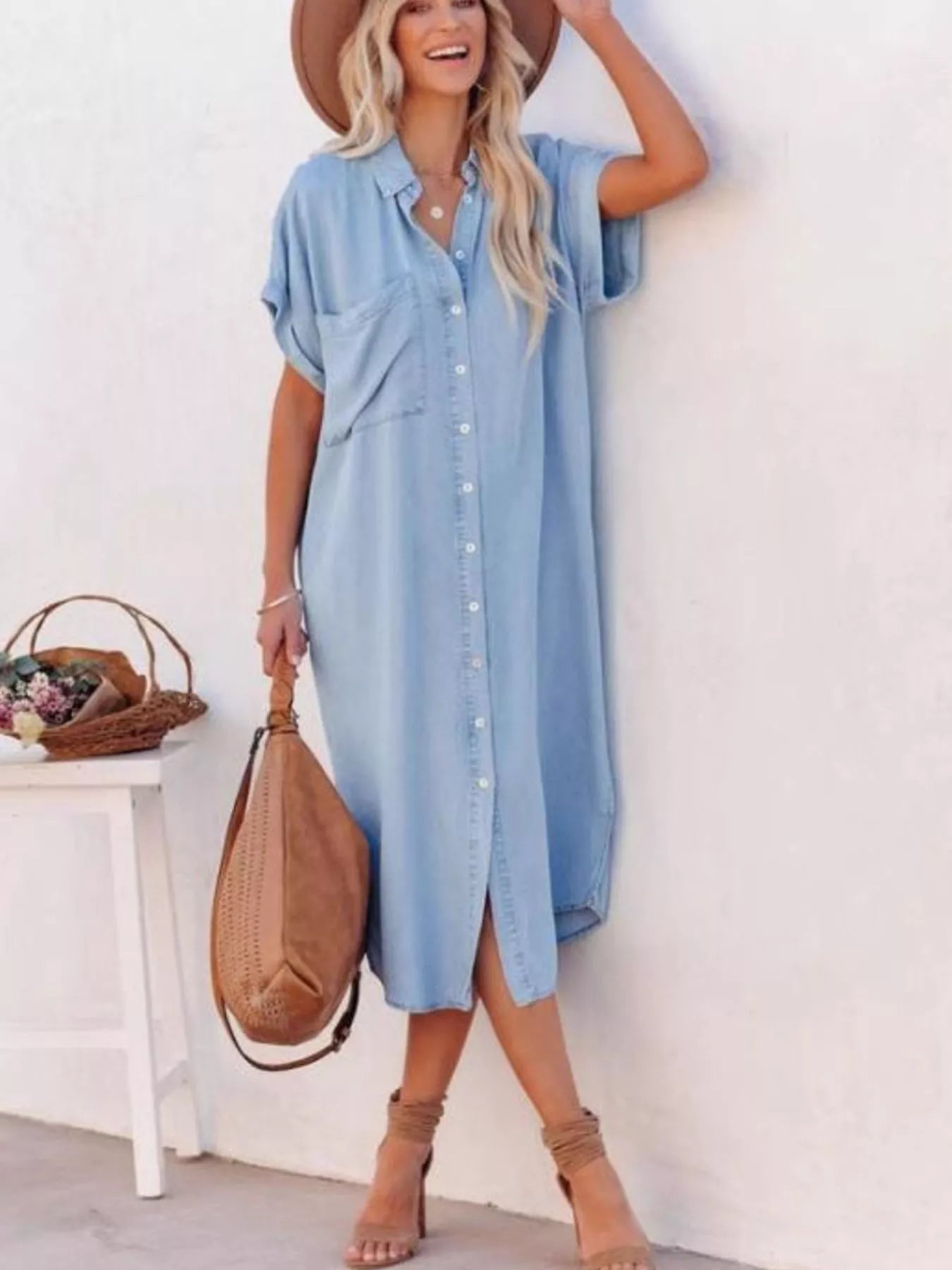 Casual Shirt Dress with Side Slits