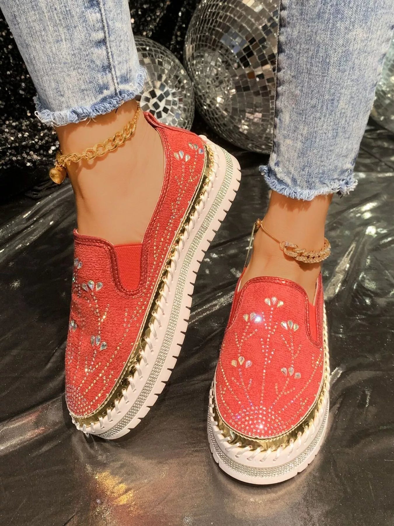 Rhinestone Embellished Platform Loafers