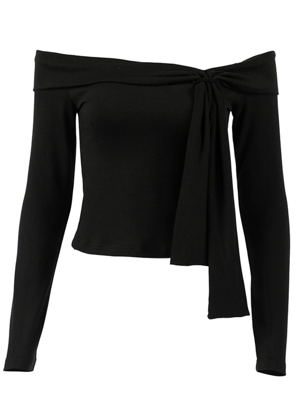 Off-Shoulder Tie-Front Long Sleeve Blouse
