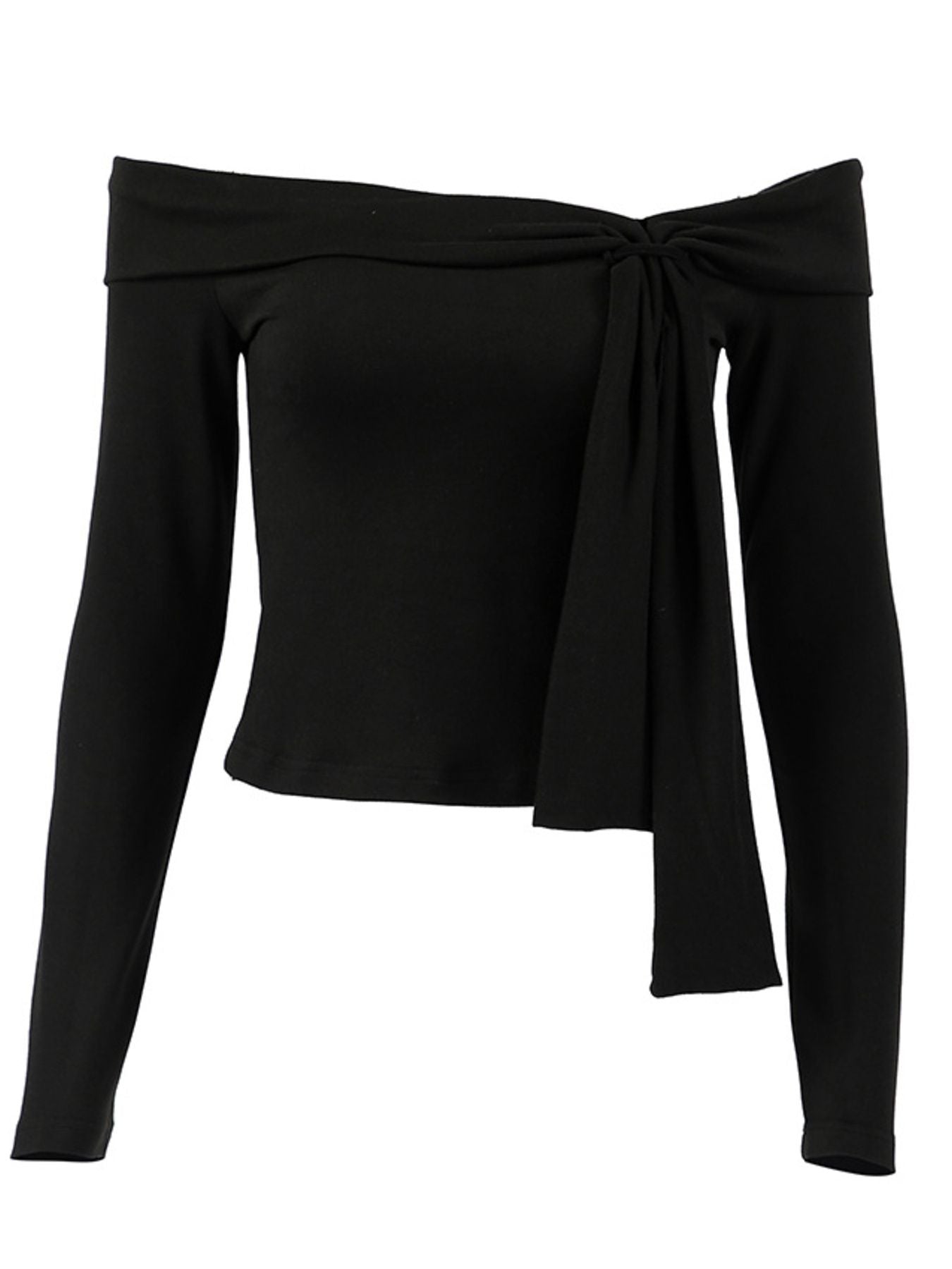 Off-Shoulder Tie-Front Long Sleeve Blouse