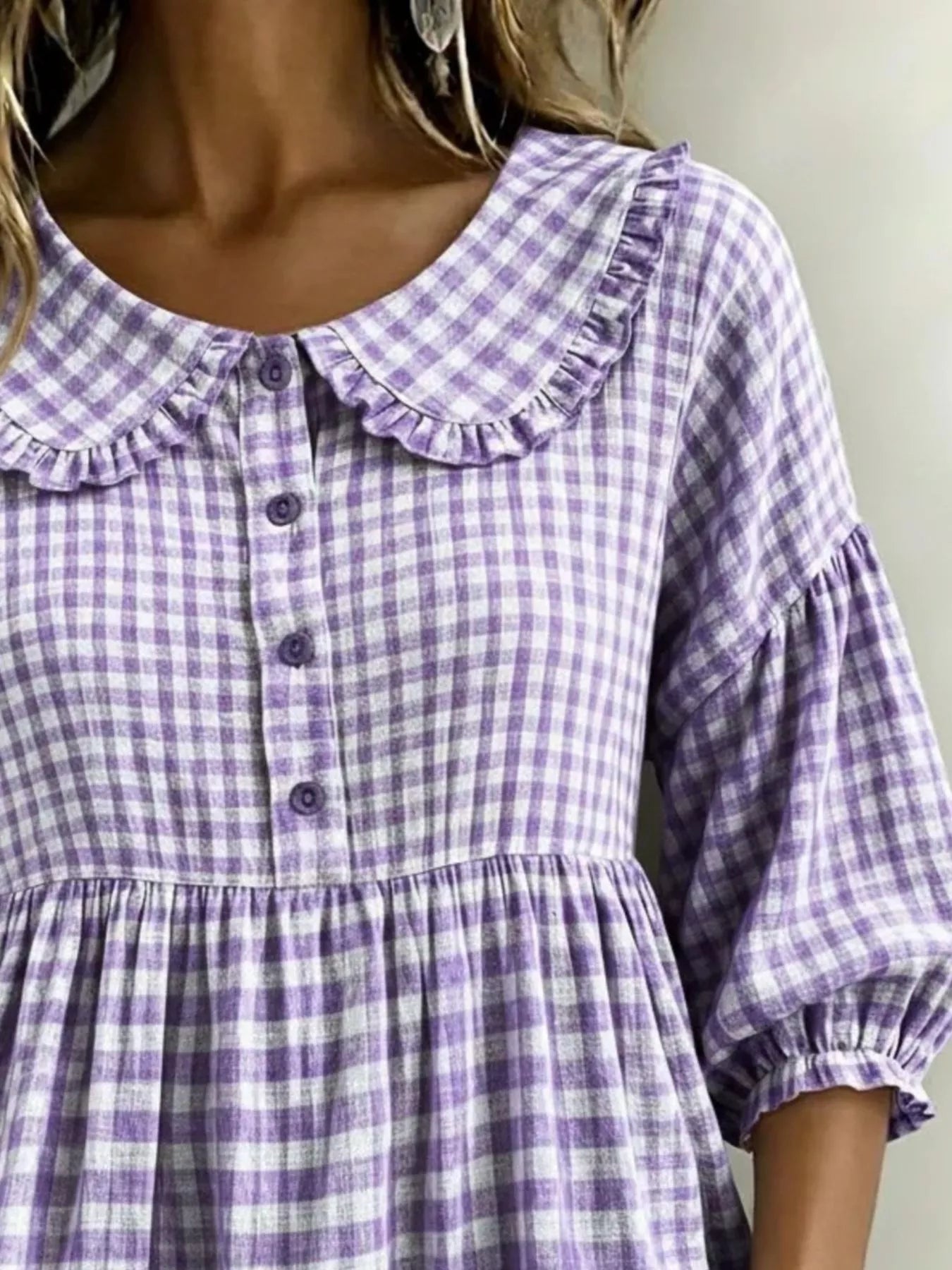 Full Size Gingham Peter Pan Collar Blouse Plus Size