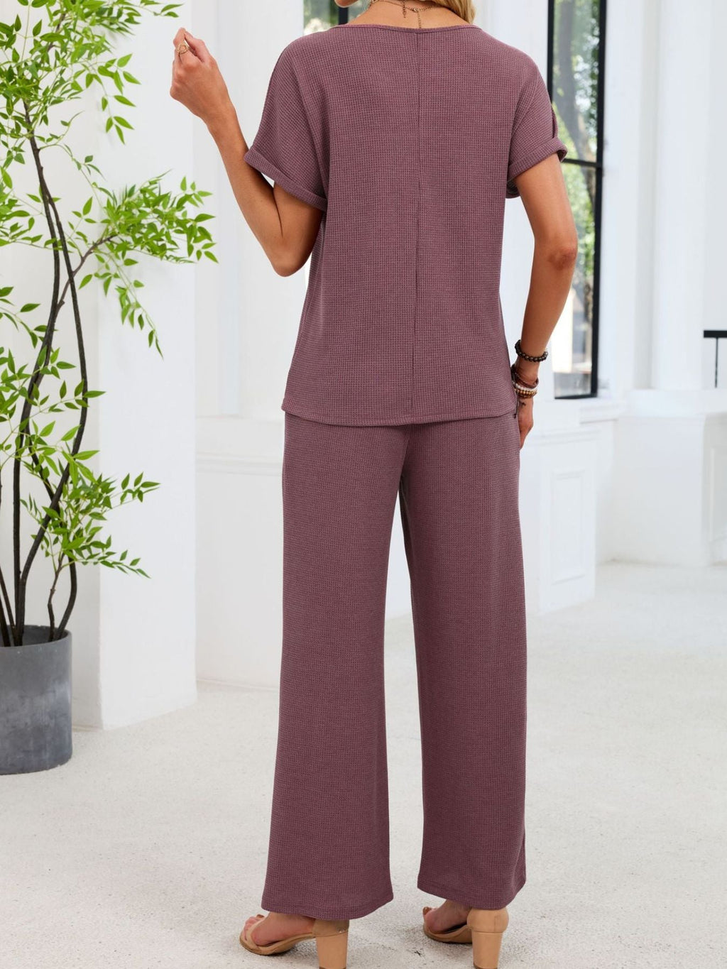 Lace Detail Short Sleeve Top and Pants Set