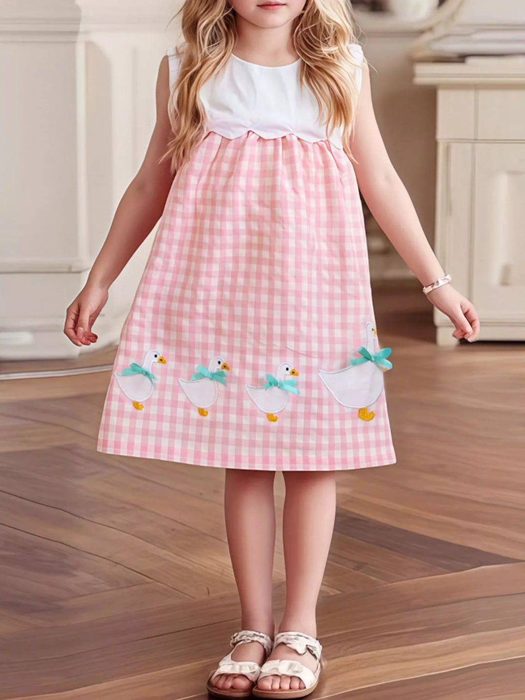 Children's Gingham Goose Sleeveless Dress