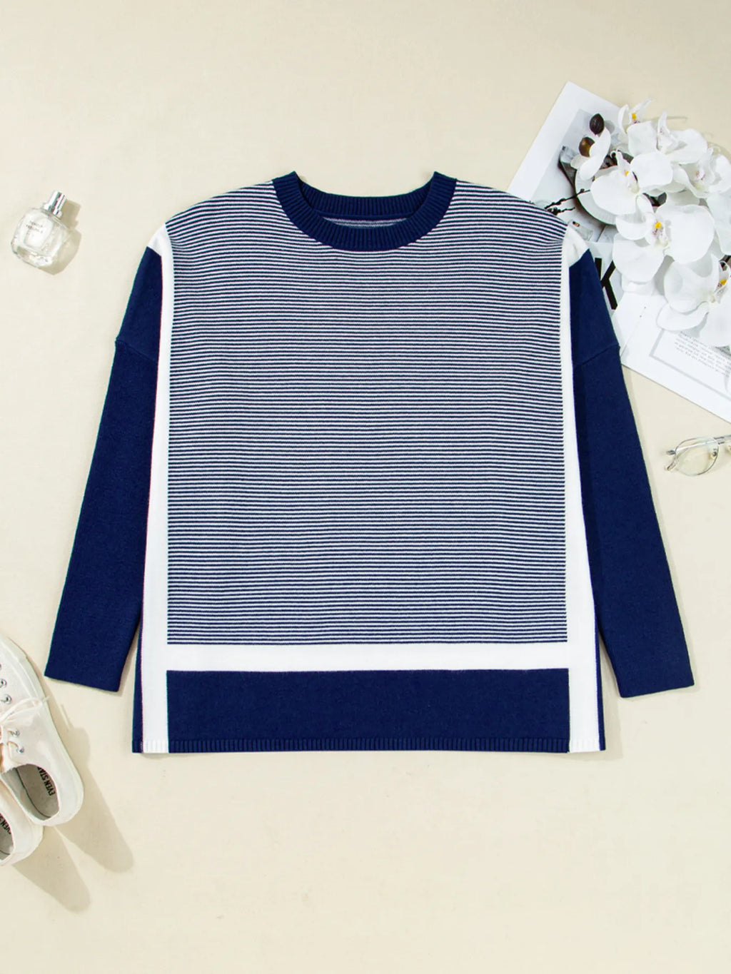 Stripe Dolman Oversize Tunic Sweater