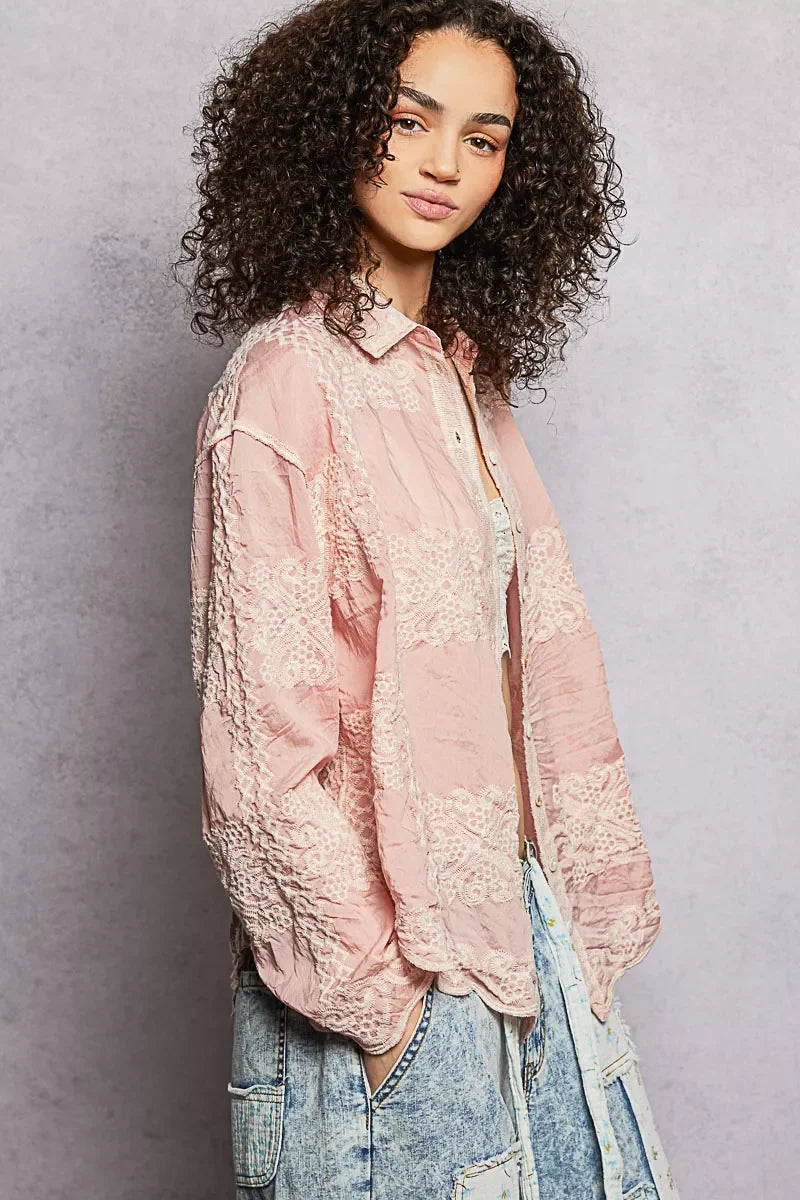 POL Embroidery Button Down Long Sleeve Shirt