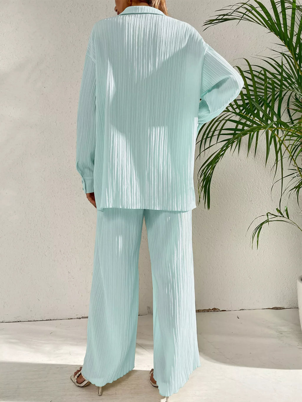 Long Sleeve Shirt & Wide Leg Pants Set