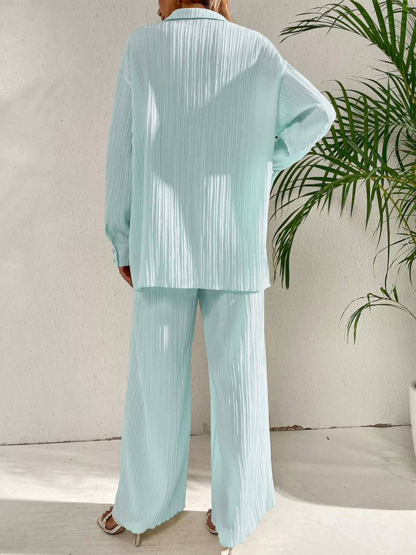 Long Sleeve Shirt & Wide Leg Pants Set