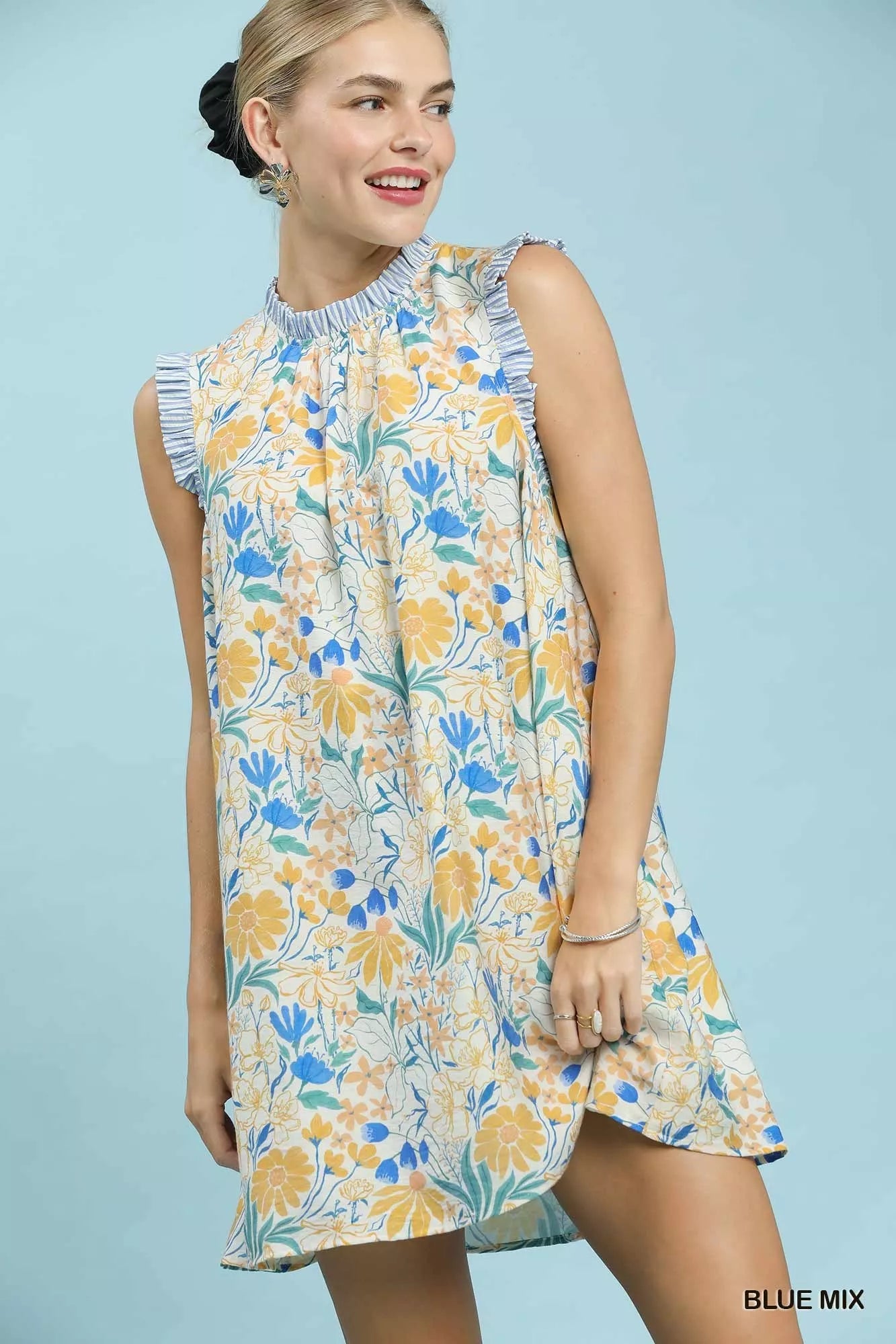 Umgee Floral Print Babydoll Dress
